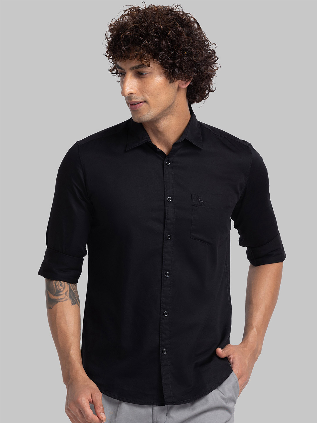 

Parx Slim Fit Opaque Spread Collar Organic Cotton Casual Shirt, Black