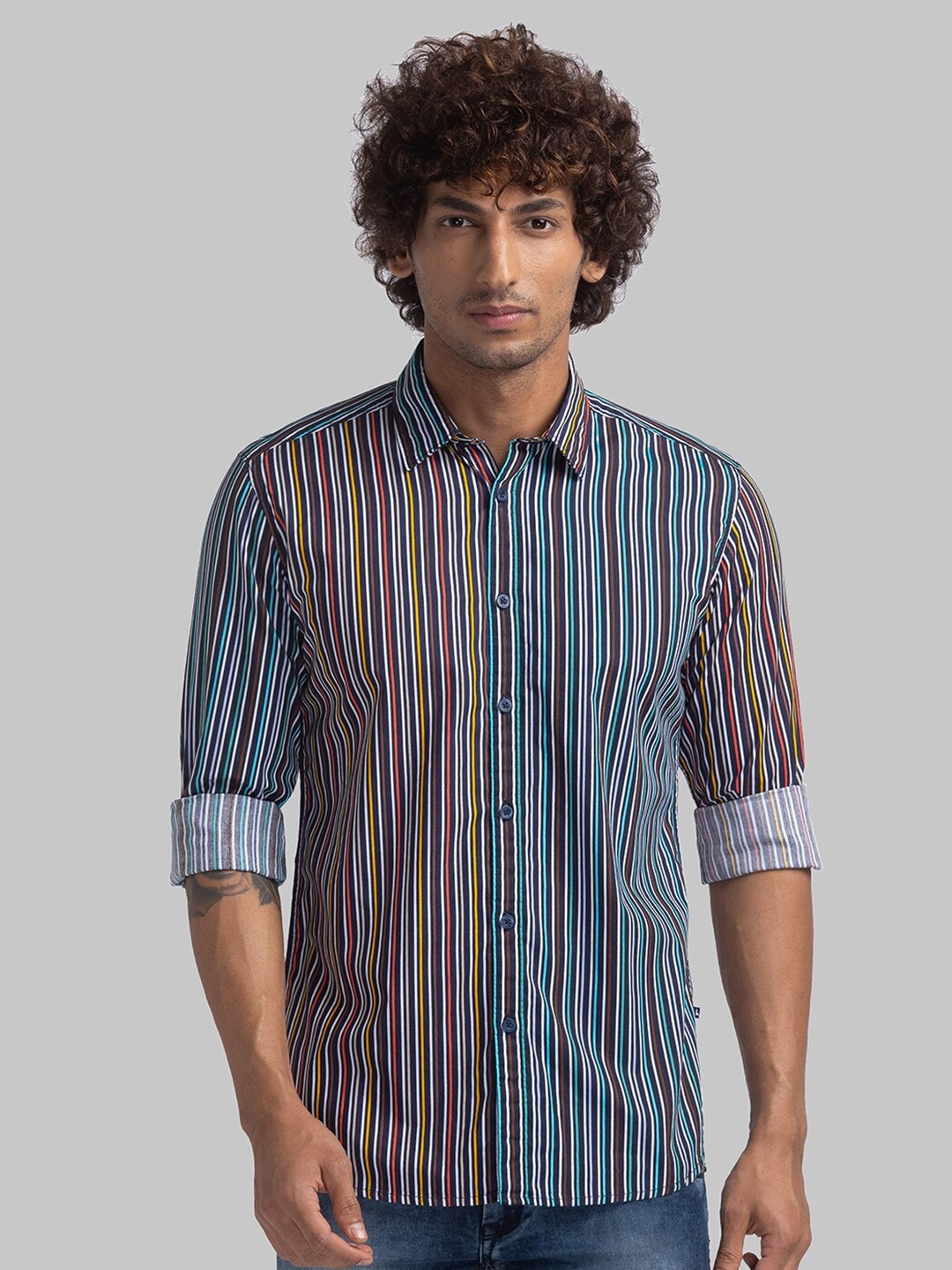 

Parx Slim Fit Opaque Pin Striped Casual Pure Cotton Shirt, Red