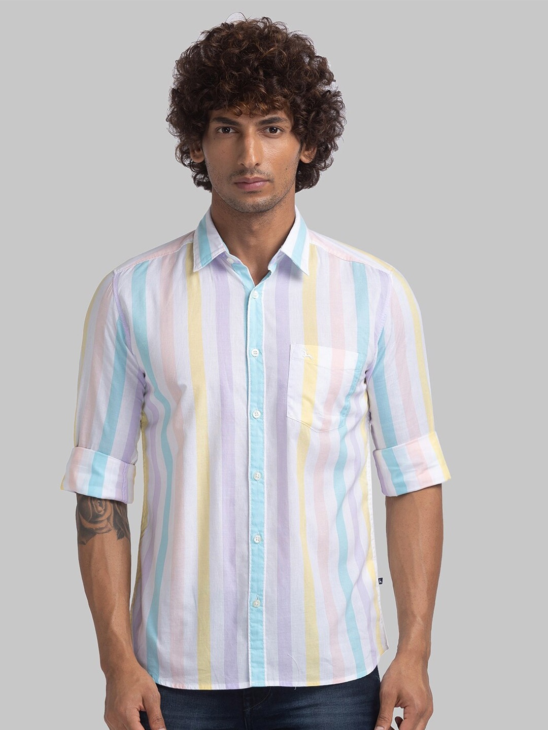 

Parx Slim Fit Vertical Striped Spread Collar Pure Cotton Casual Shirt, White