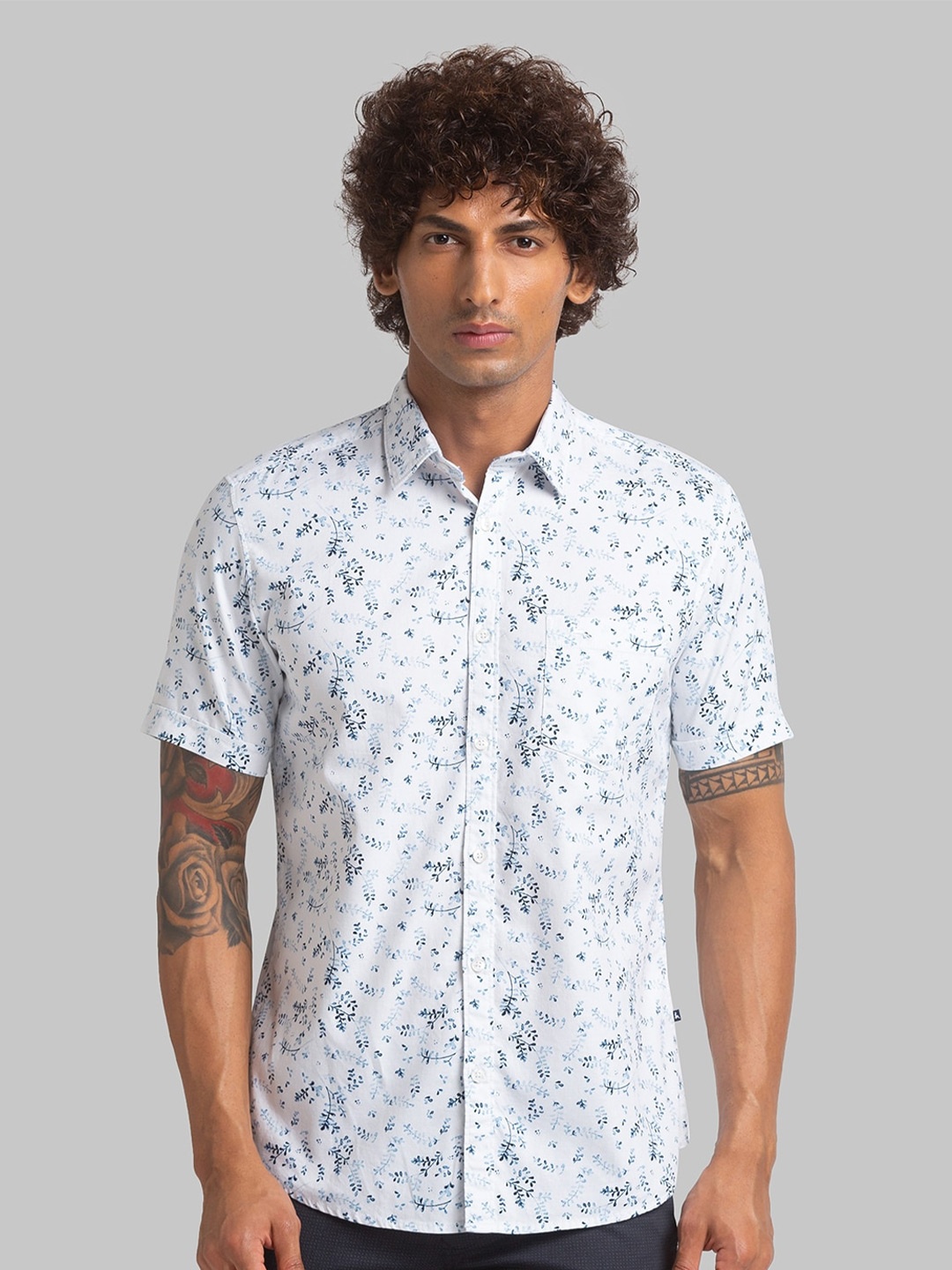 

Parx Floral Printed Spread Collar Pure Cotton Slim Fit Shirt, White