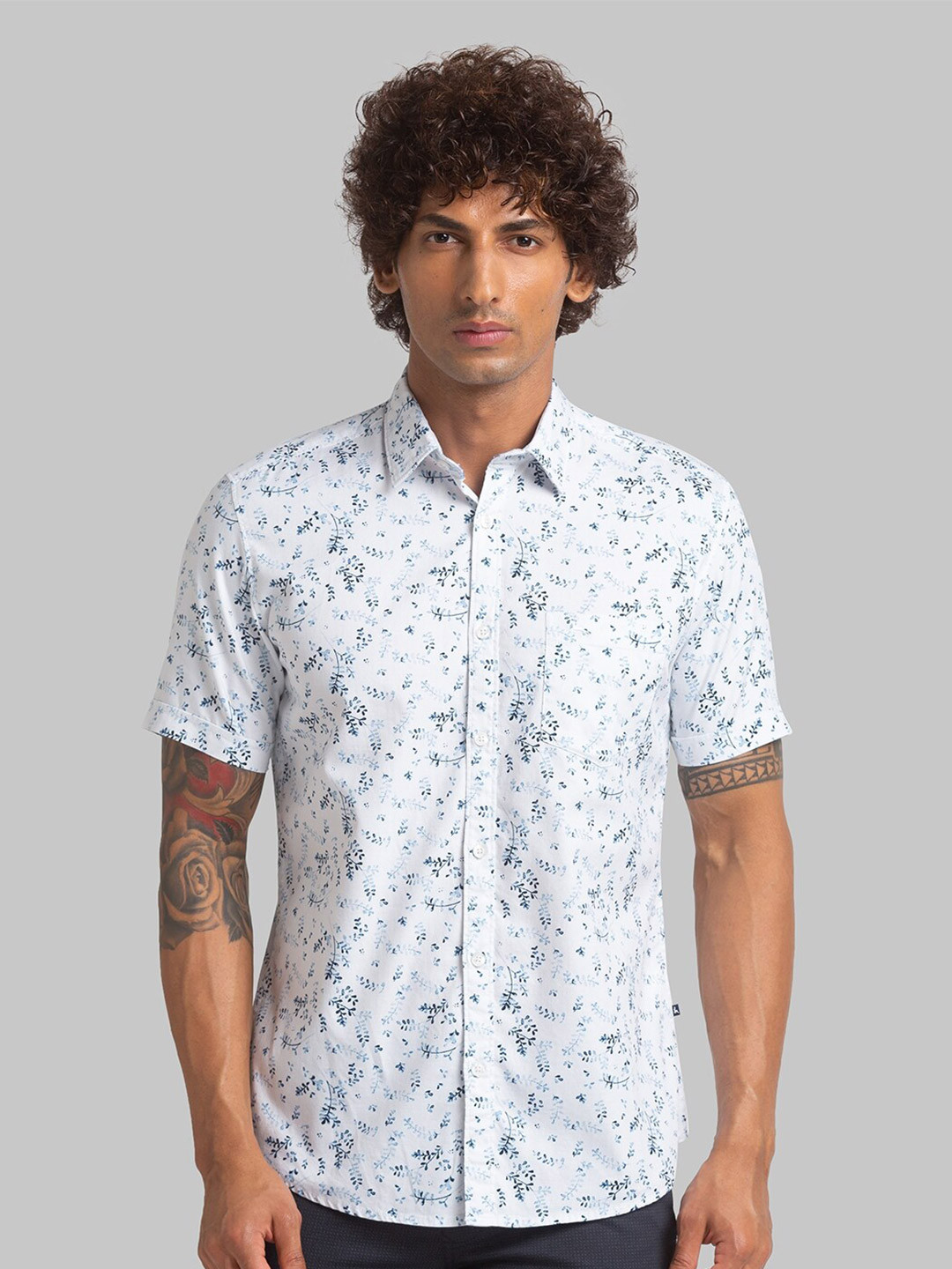 

Parx Slim Fit Floral Printed Organic Cotton Casual Shirt, White
