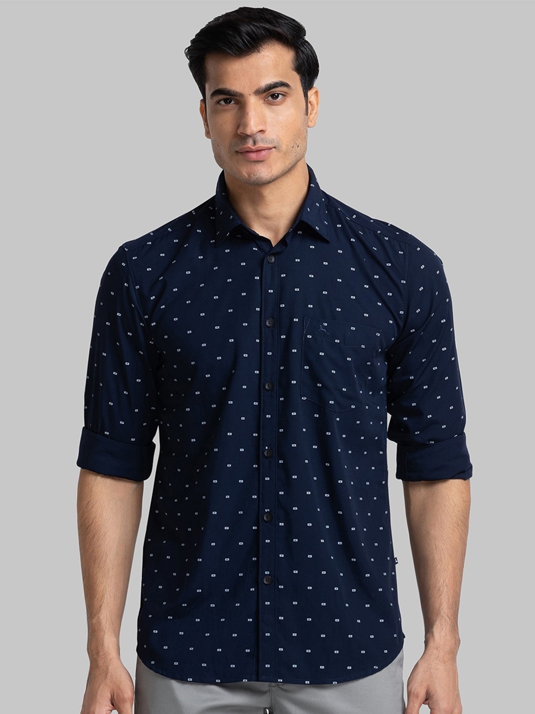 

Parx Slim Fit Opaque Geometric Printed Casual Shirt, Blue