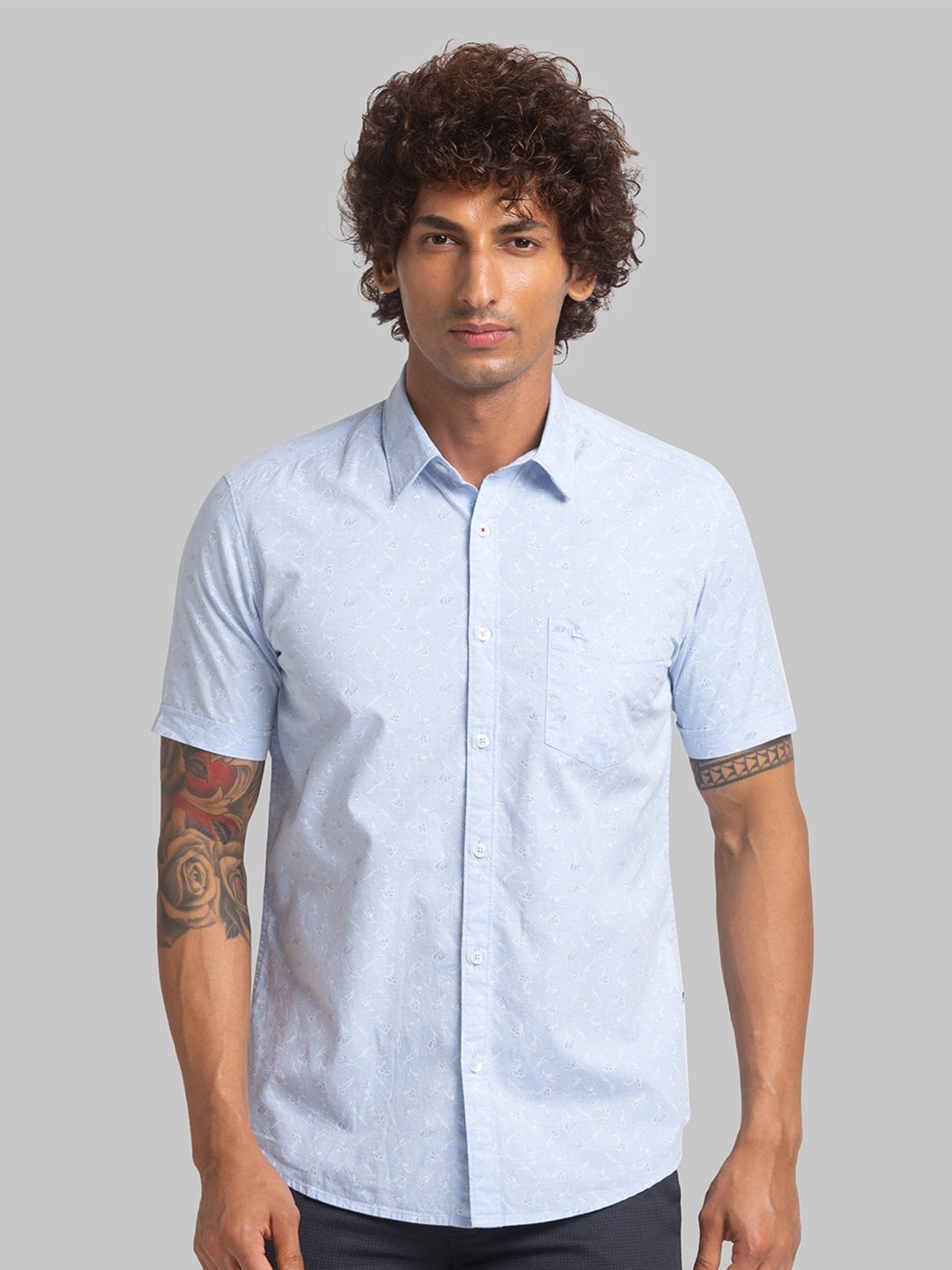 

Parx Slim Fit Floral Printed Organic Cotton Casual Shirt, Blue
