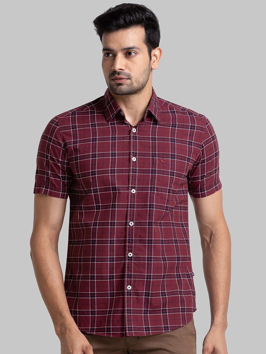 

Parx Slim Fit Opaque Checked Organic Casual Shirt, Maroon