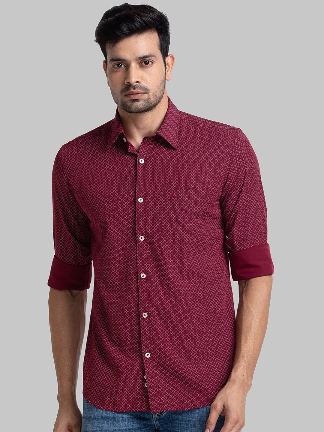 

Parx Slim Fit Micro Ditsy Printed Casual Shirt, Red