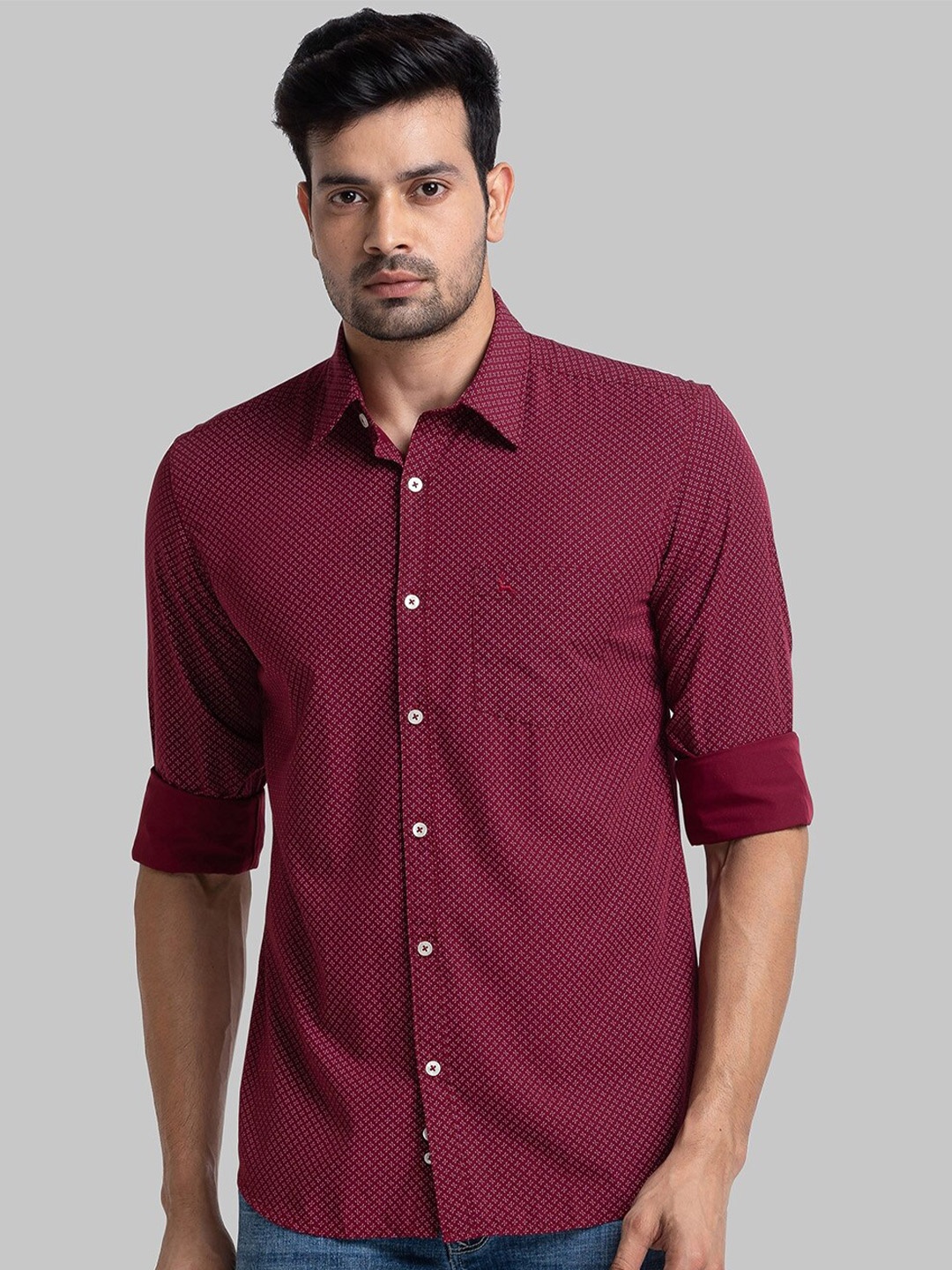 Parx Slim Fit Micro Ditsy Printed Casual Shirt, Red