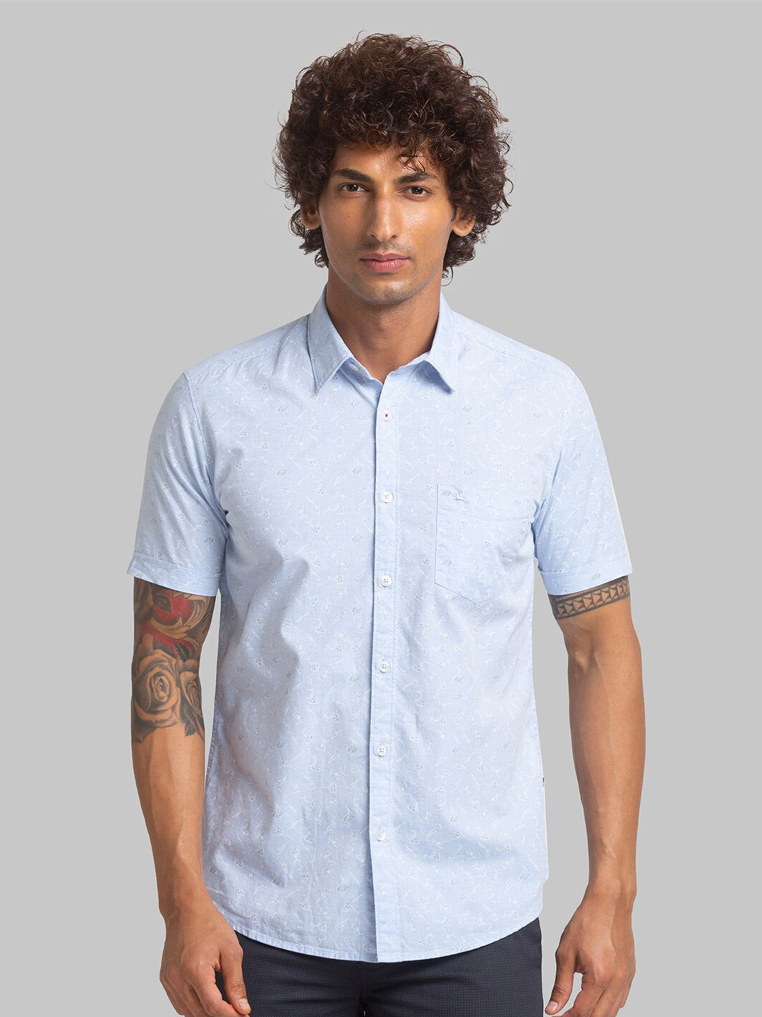 

Parx Floral Printed Pure Cotton Slim Fit Casual Shirt, Blue