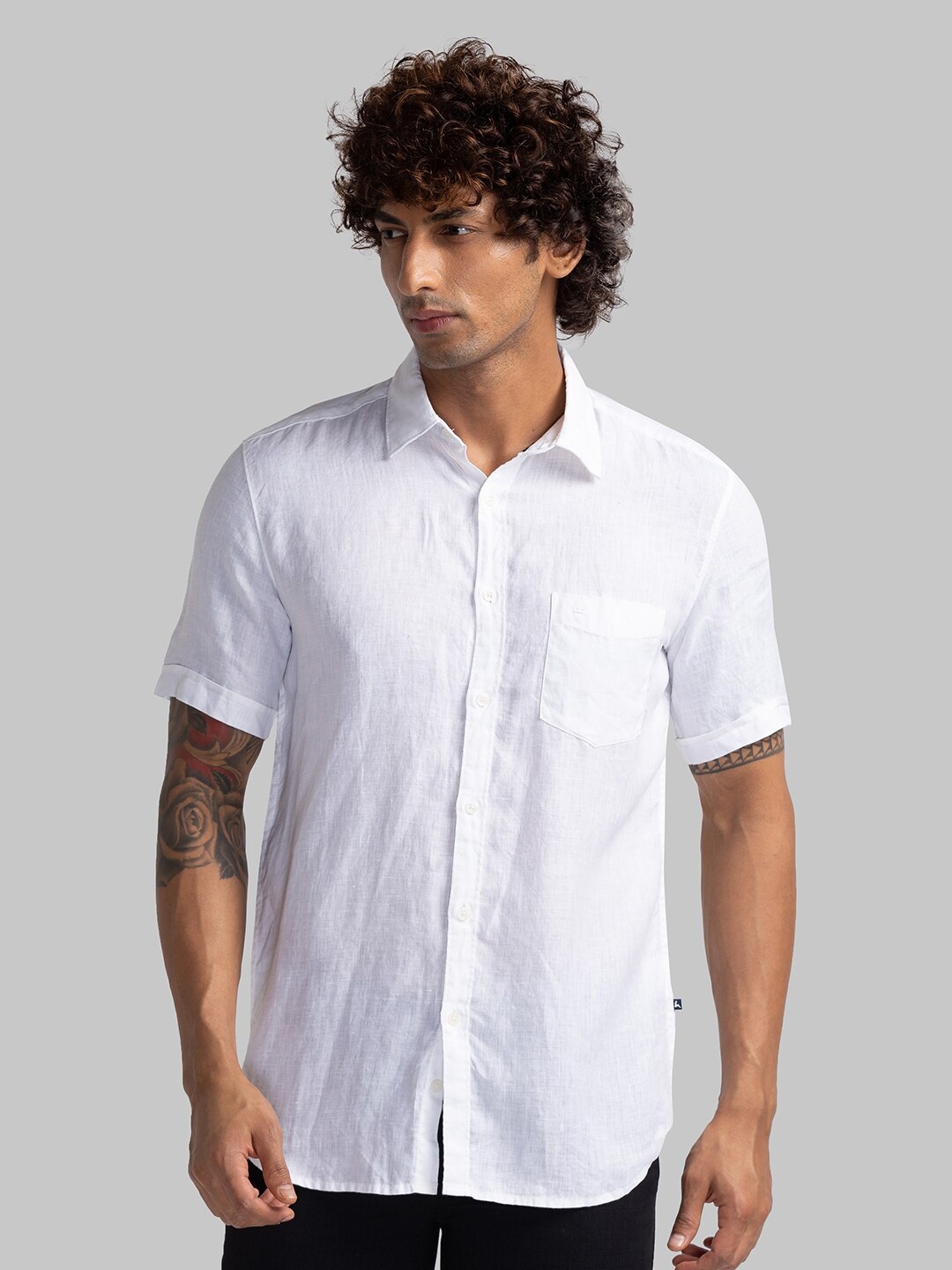 

Parx Spread Collar Pure Linen Slim Fit Casual Shirt, White
