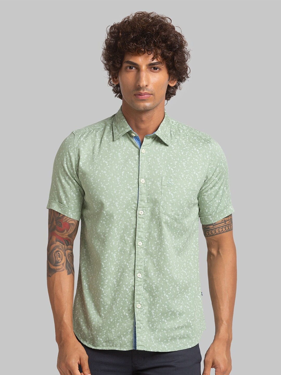 

Parx Slim Fit Floral Printed Casual Shirt, Green