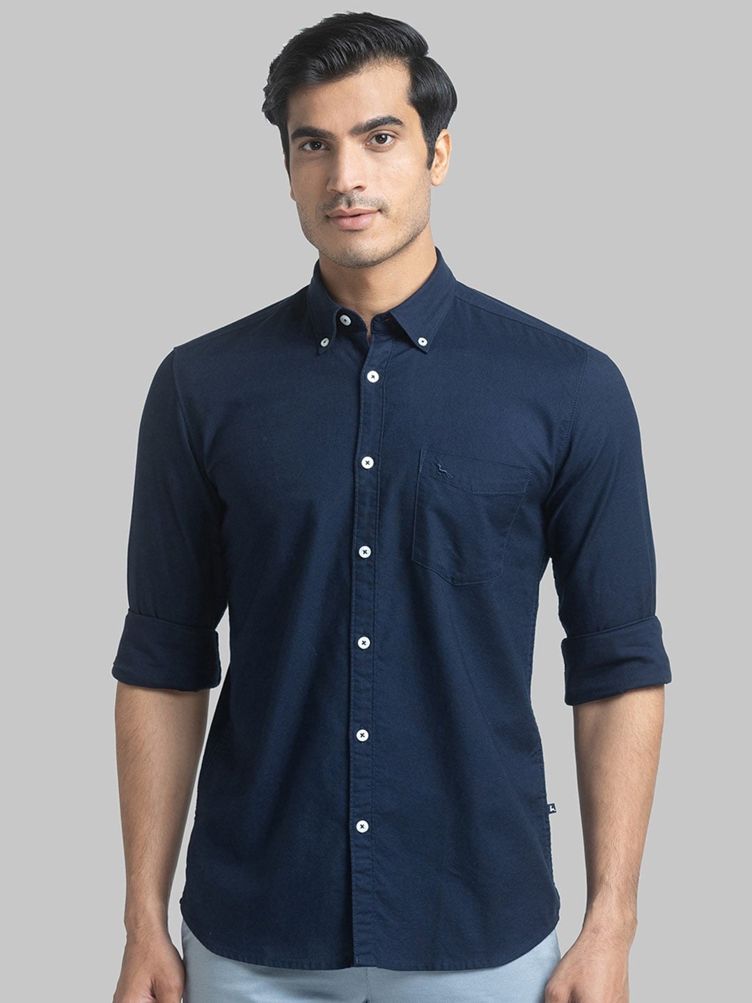 

Parx Button-Down Collar Pure Cotton Slim Fit Casual Shirt, Blue