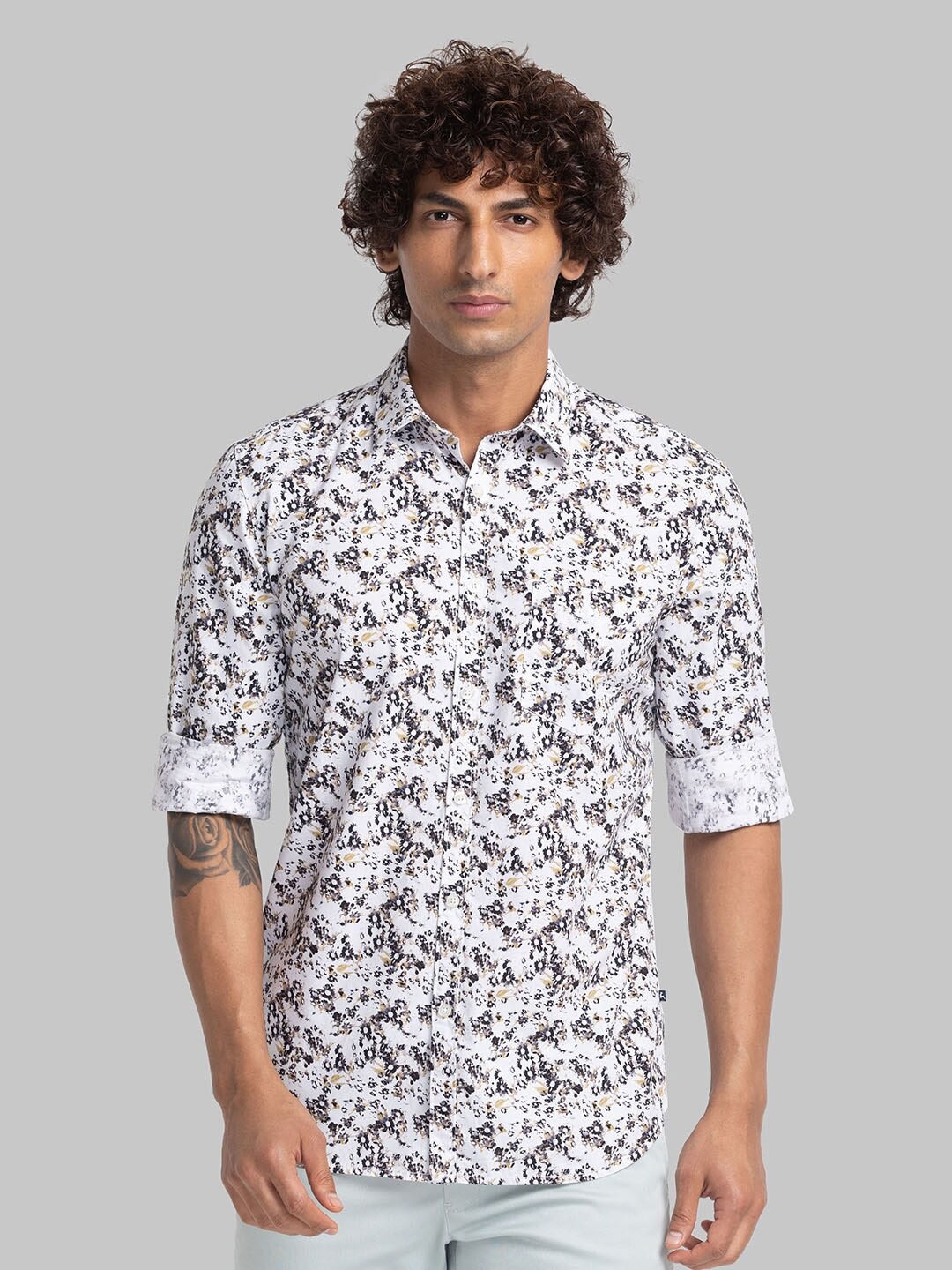 

Parx Floral Printed Spread Collar Pure Cotton Slim Fit Shirt, White