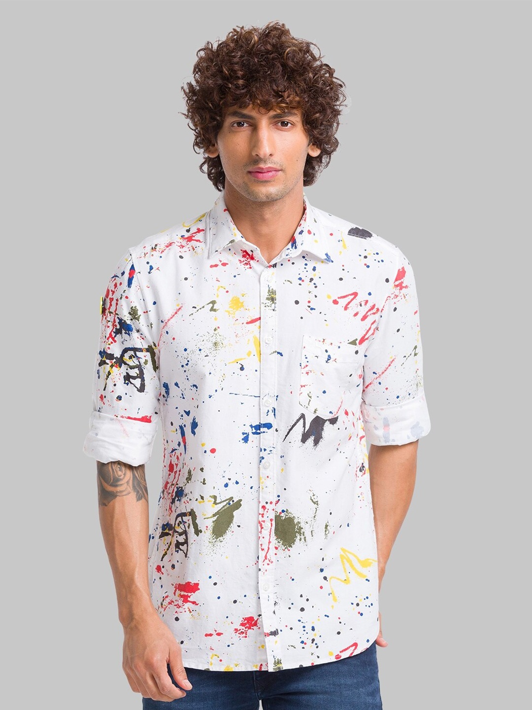 

Parx Slim Fit Abstract Printed Organic Cotton Casual Shirt, White