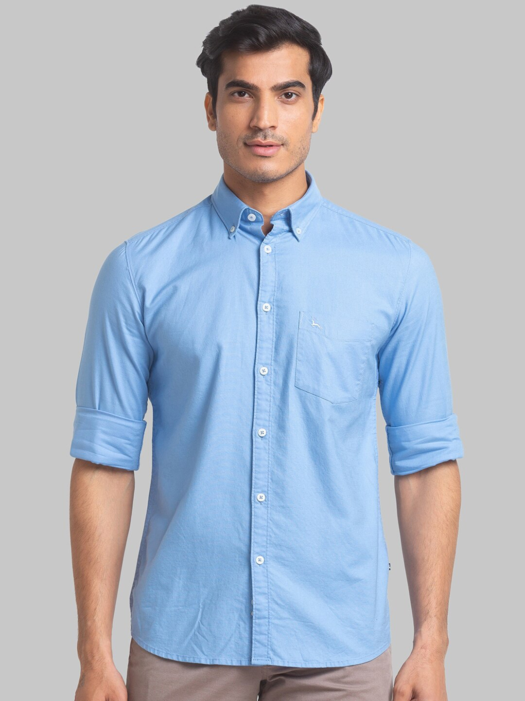 

Parx Slim Fit Opaque Button-Down Collar Casual Organic Cotton Shirt, Blue