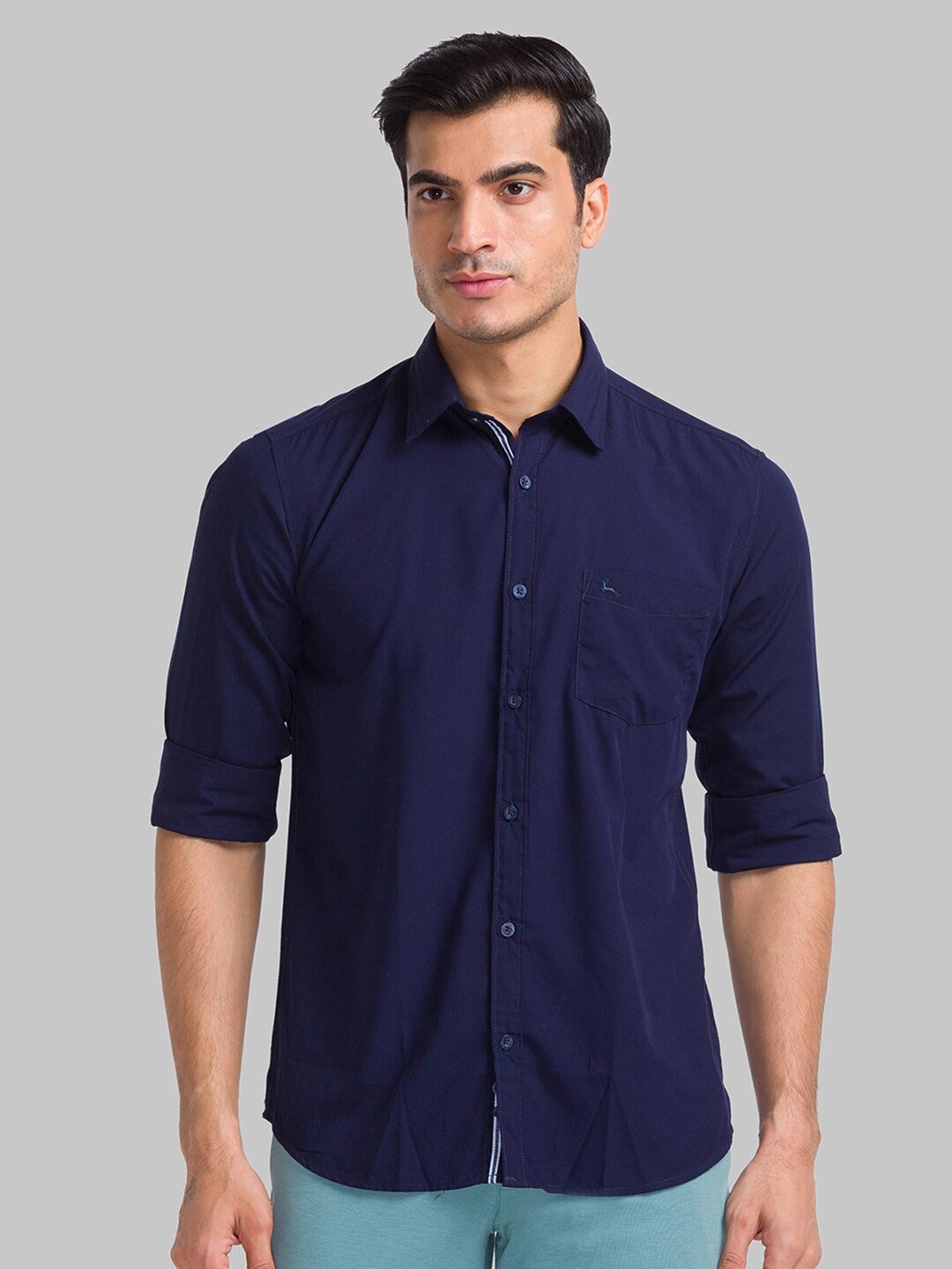 

Parx Spread Collar Long Sleeves Slim Fit Casual Shirt, Navy blue