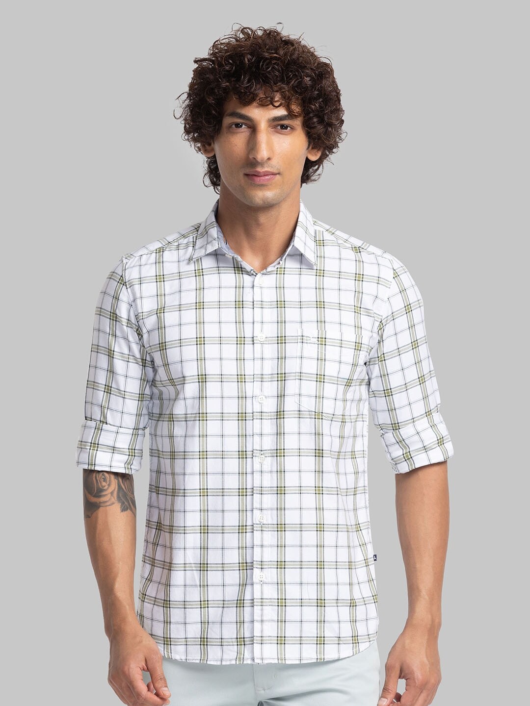 

Parx Slim Fit Tartan Checked Organic Cotton Casual Shirt, Green