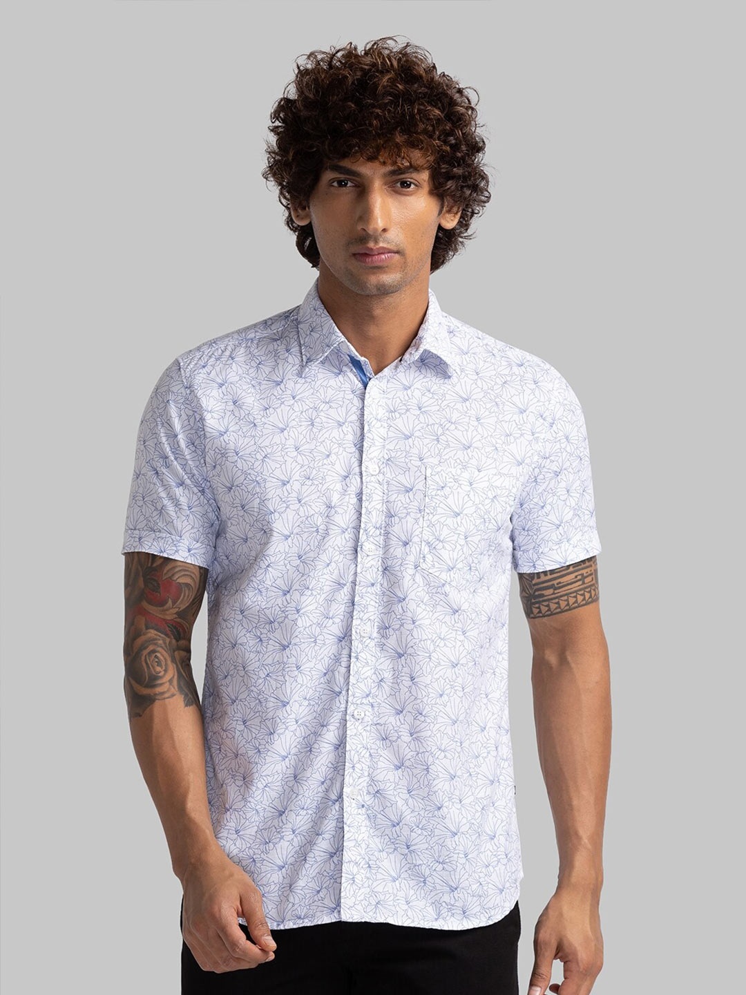 

Parx Floral Printed Pure Cotton Slim Fit Casual Shirt, White