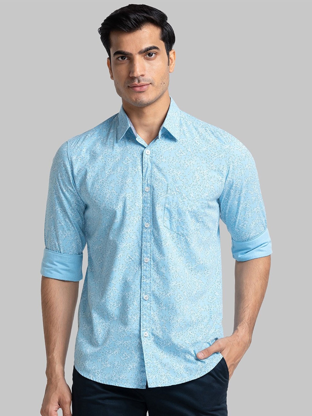 

Parx Slim Fit Floral Opaque Floral Printed Casual Pure Cotton Shirt, Blue