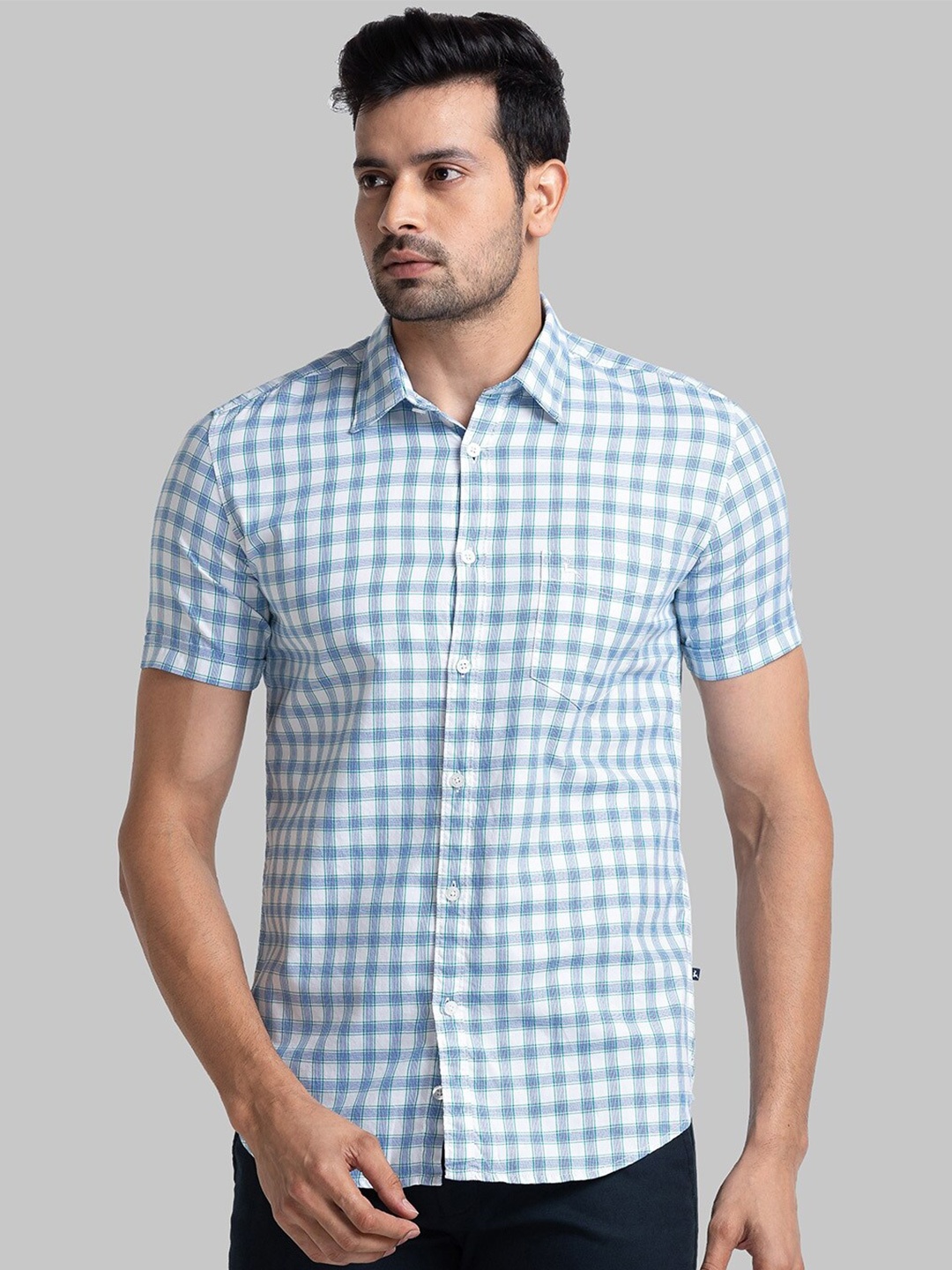 

Parx Slim Fit Gingham Checked Organic Cotton Casual Shirt, White