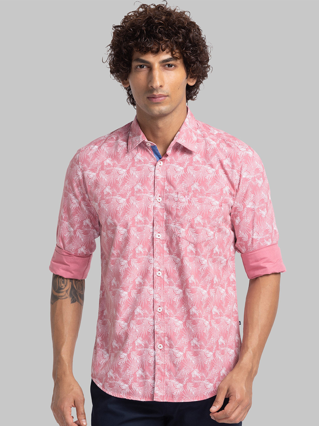 

Parx Slim Fit Floral Printed Organic Cottton Casual Shirt, Pink