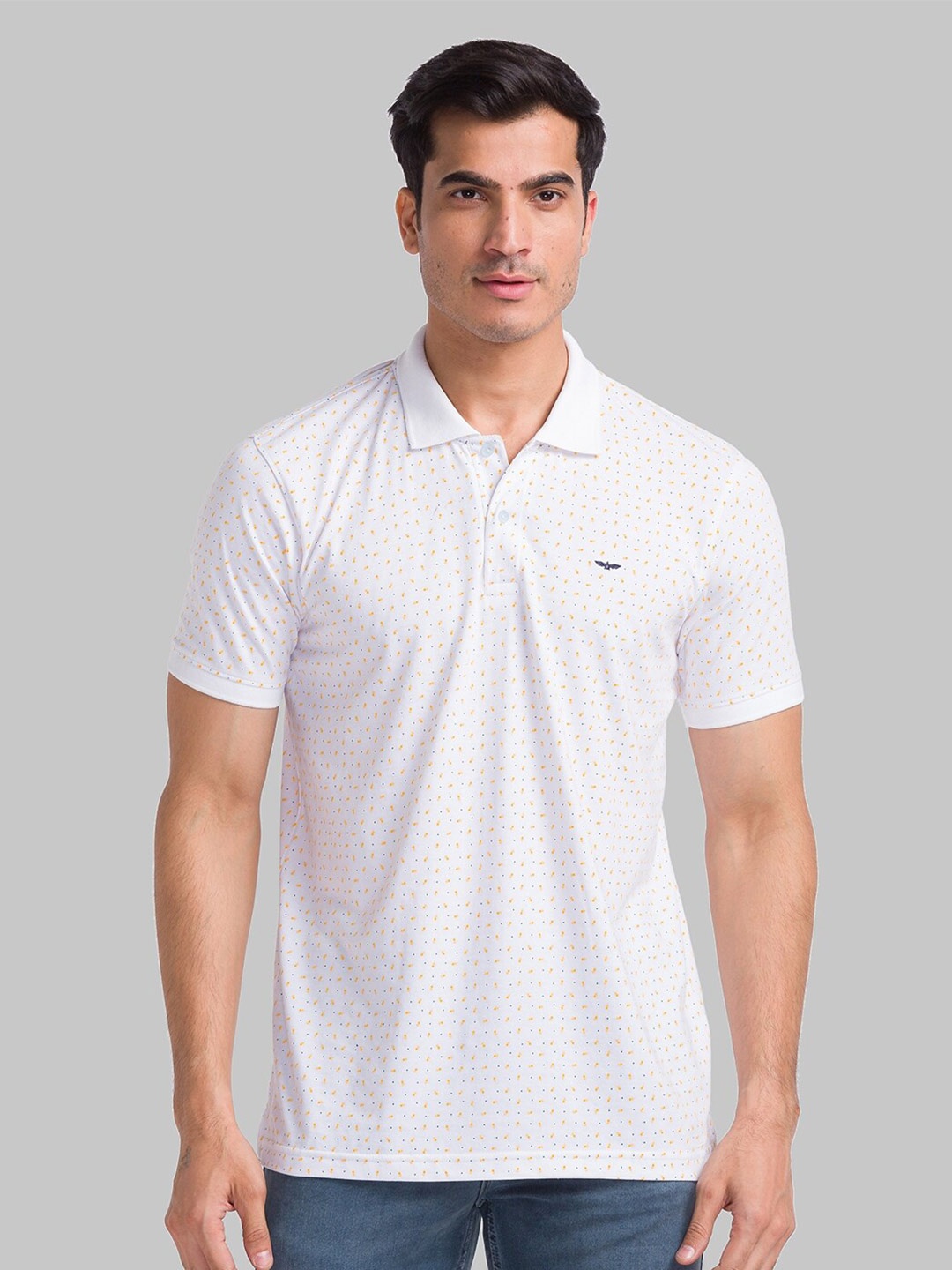 

Park Avenue Floral Printed Polo Collar Organic Cotton Slim Fit T-shirt, White
