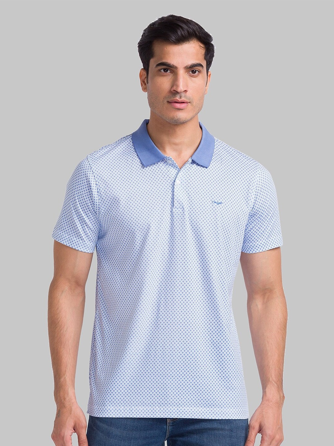 

Park Avenue Geometric Printed Polo Collar Pure Cotton Slim Fit T-shirt, Blue