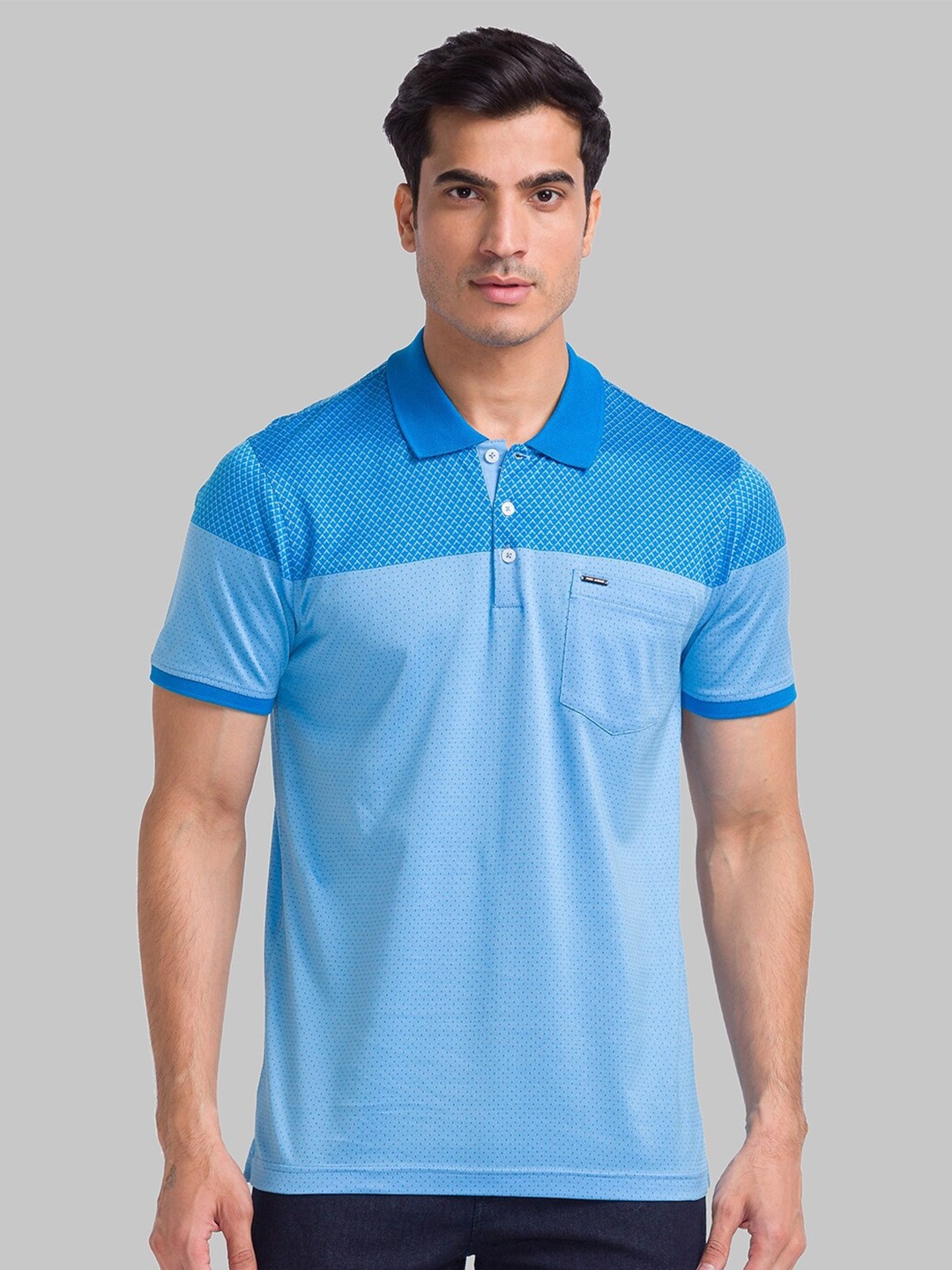 

Park Avenue Micro Ditsy Printed Polo Collar Pure Cotton Slim Fit T-shirt, Blue