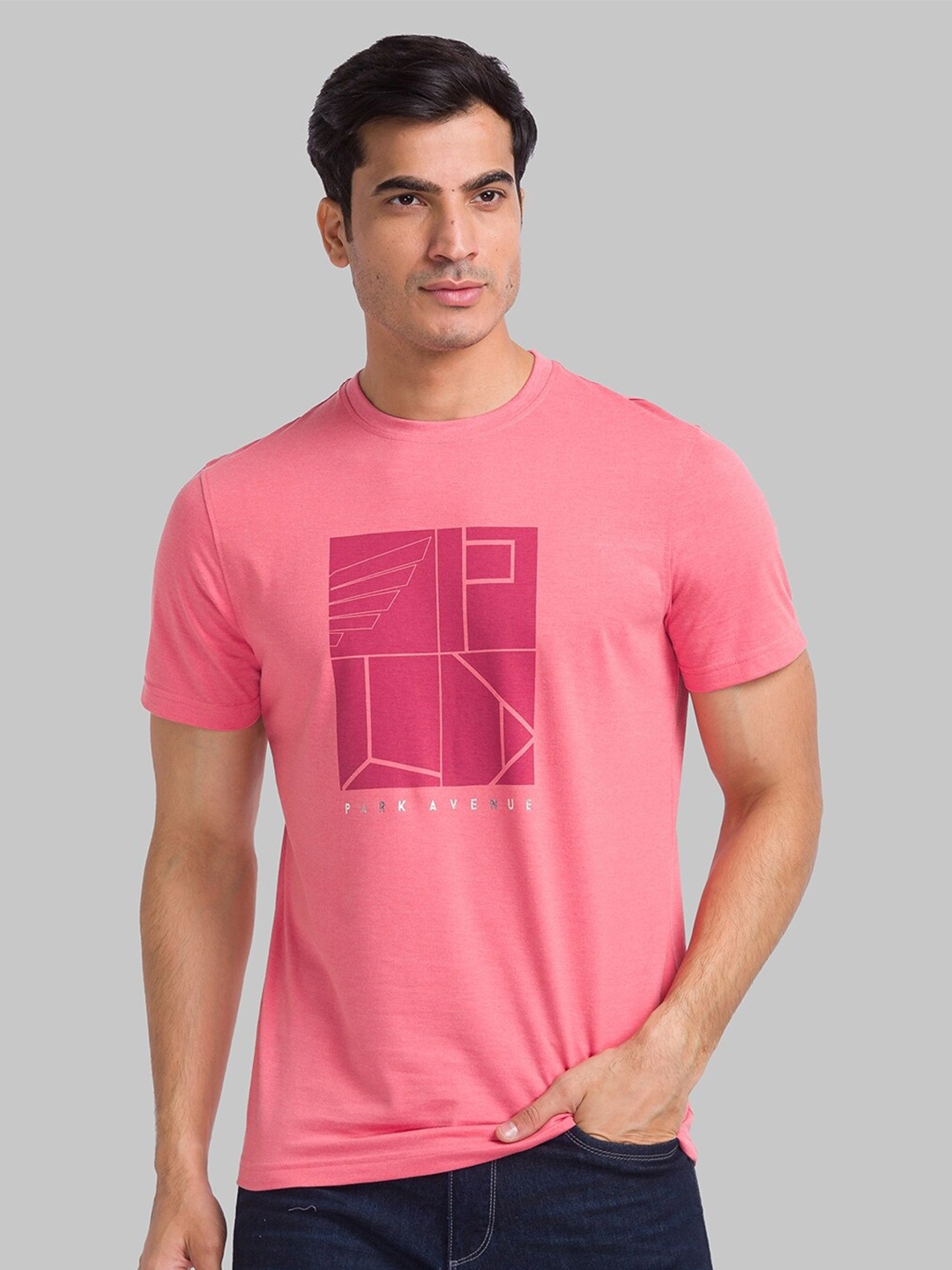 

Park Avenue Graphic Printed Round Neck Slim Fit T-shirt, Pink