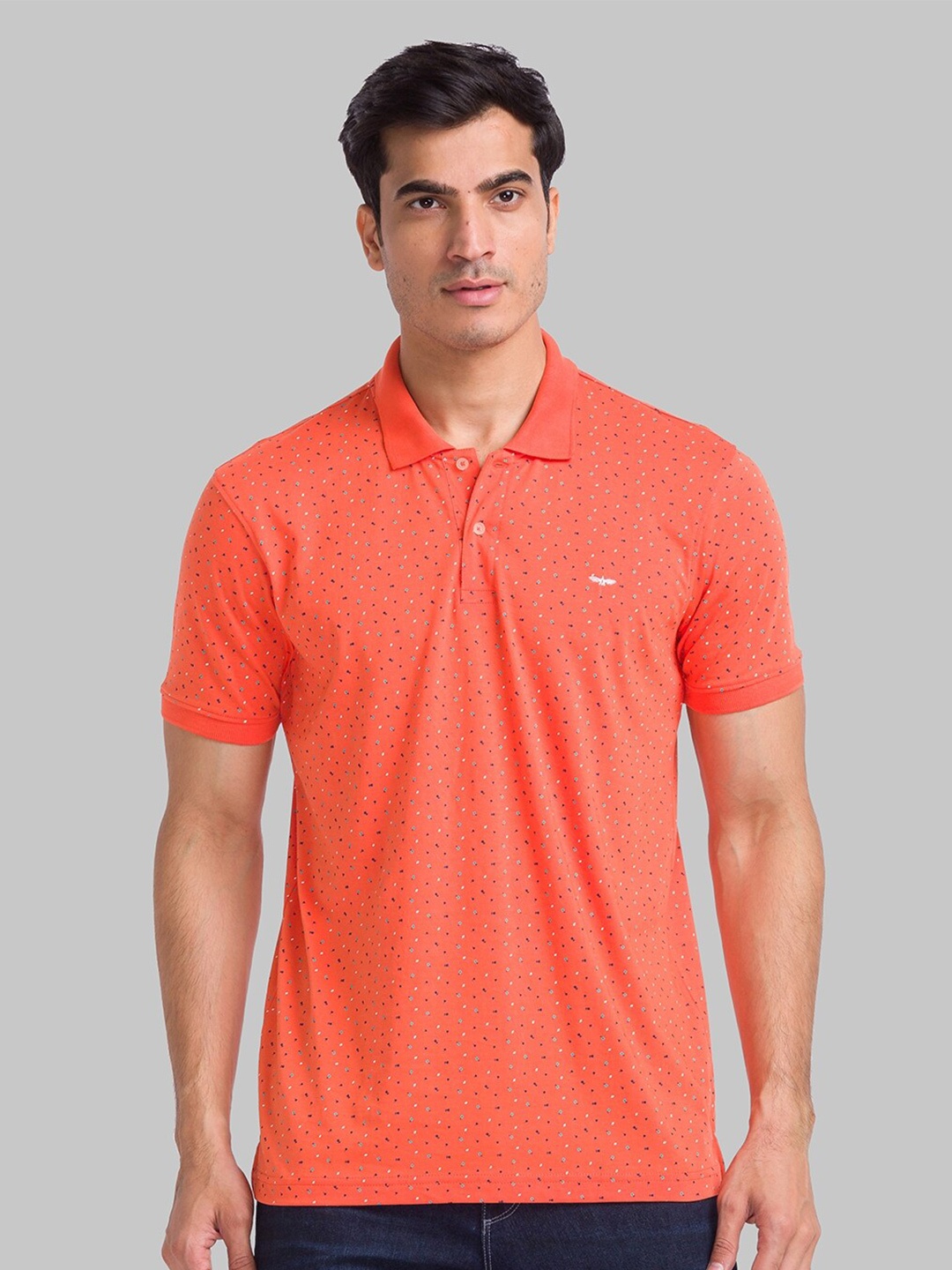 

Park Avenue Micro Ditsy Printed Polo Collar Slim Fit T-shirt, Orange