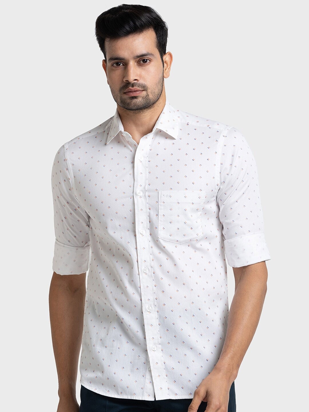 

ColorPlus Tailored Fit Opaque Micro Ditsy Printed Casual Pure Cotton Shirt, White