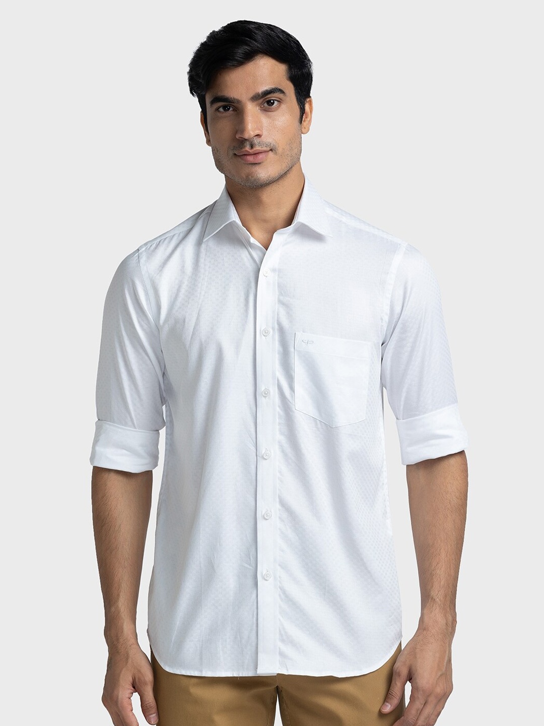 

ColorPlus Self Design Spread Collar Pure Cotton Tailored Fit Shirt, White