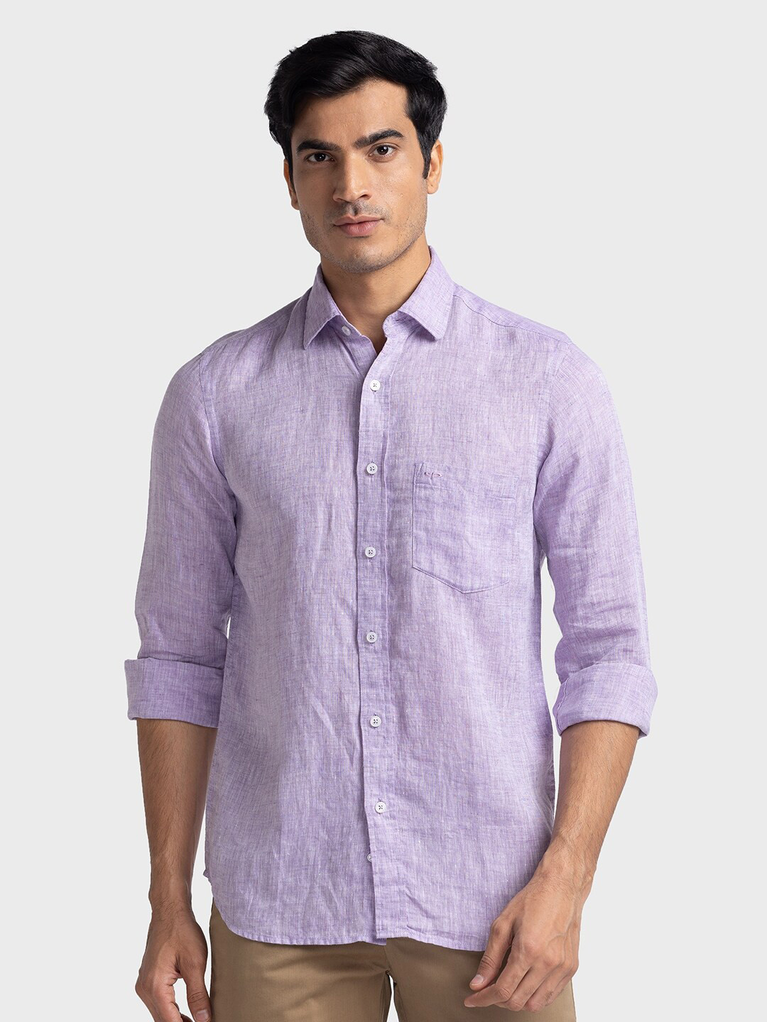 

ColorPlus Spread Collar Long Sleeves Pure Linen Tailored Fit Shirt, Violet