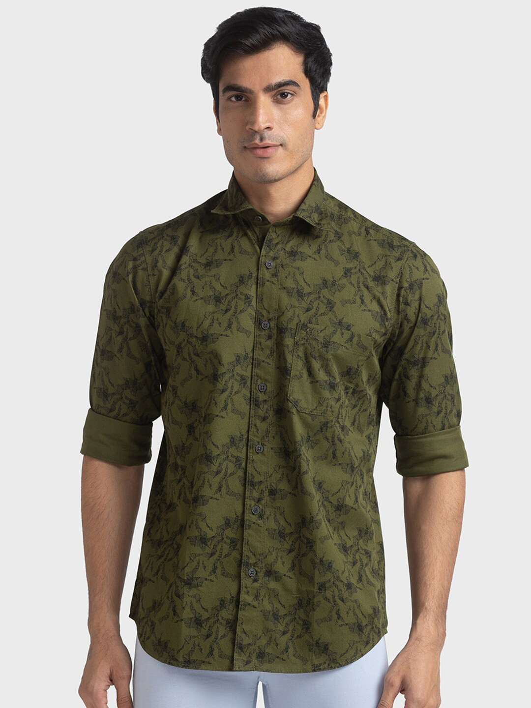 

ColorPlus Abstract Printed Spread Collar Pure Cotton Tailored Fit Shirt, Olive