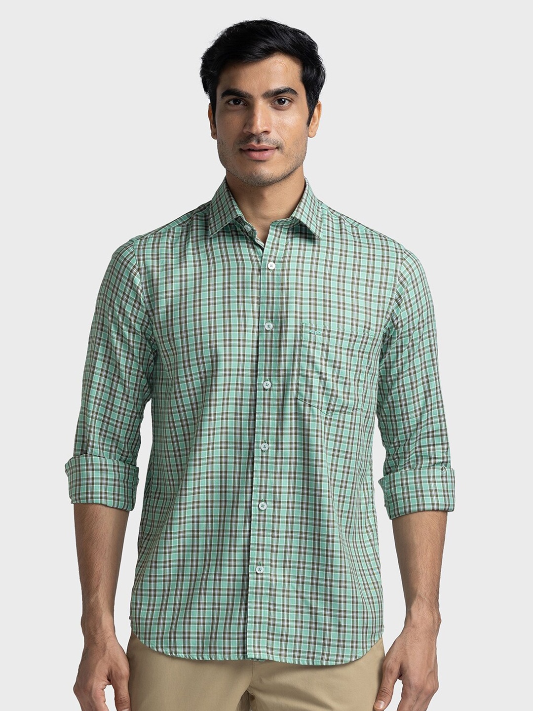 

ColorPlus Tailored Fit Gingham Checks Checked Casual Shirt, Green