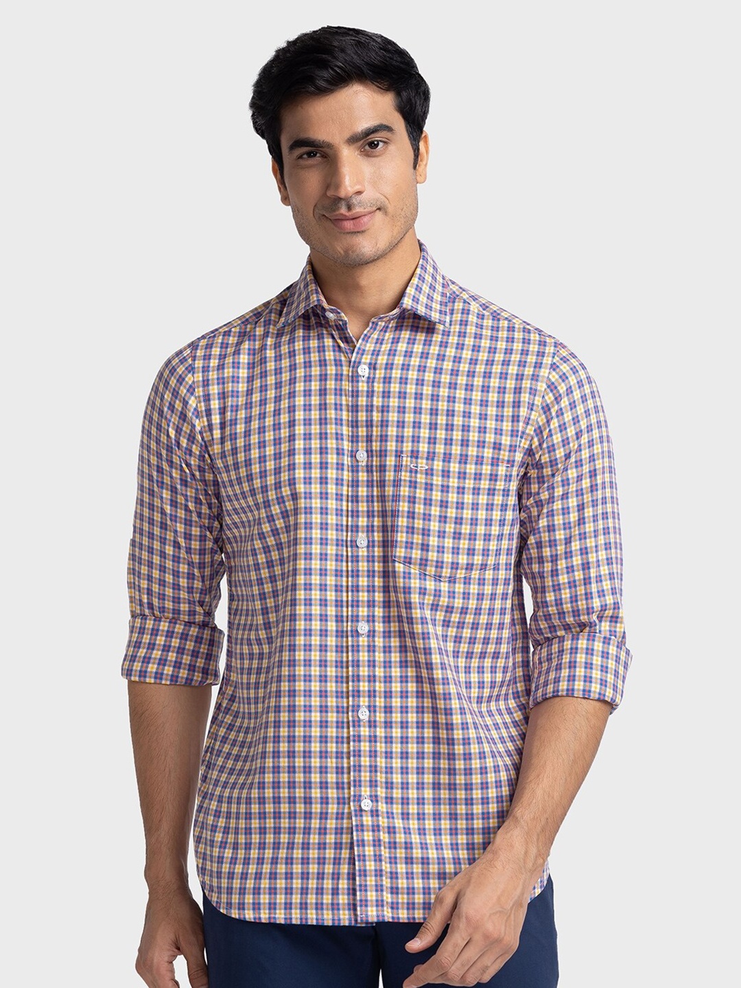 

ColorPlus Tartan Checked Tailored Fit Pure Cotton Casual Shirt, Yellow