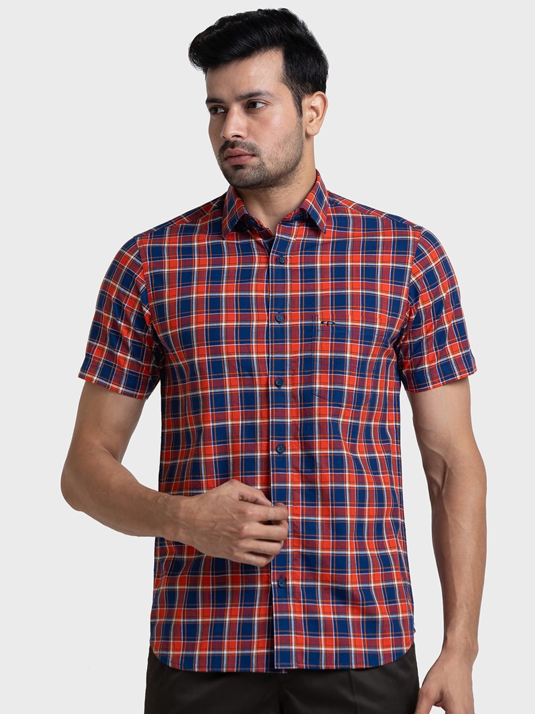 

ColorPlus Checked Spread Collar Pure Cotton Tailored Fit Shirt, Orange