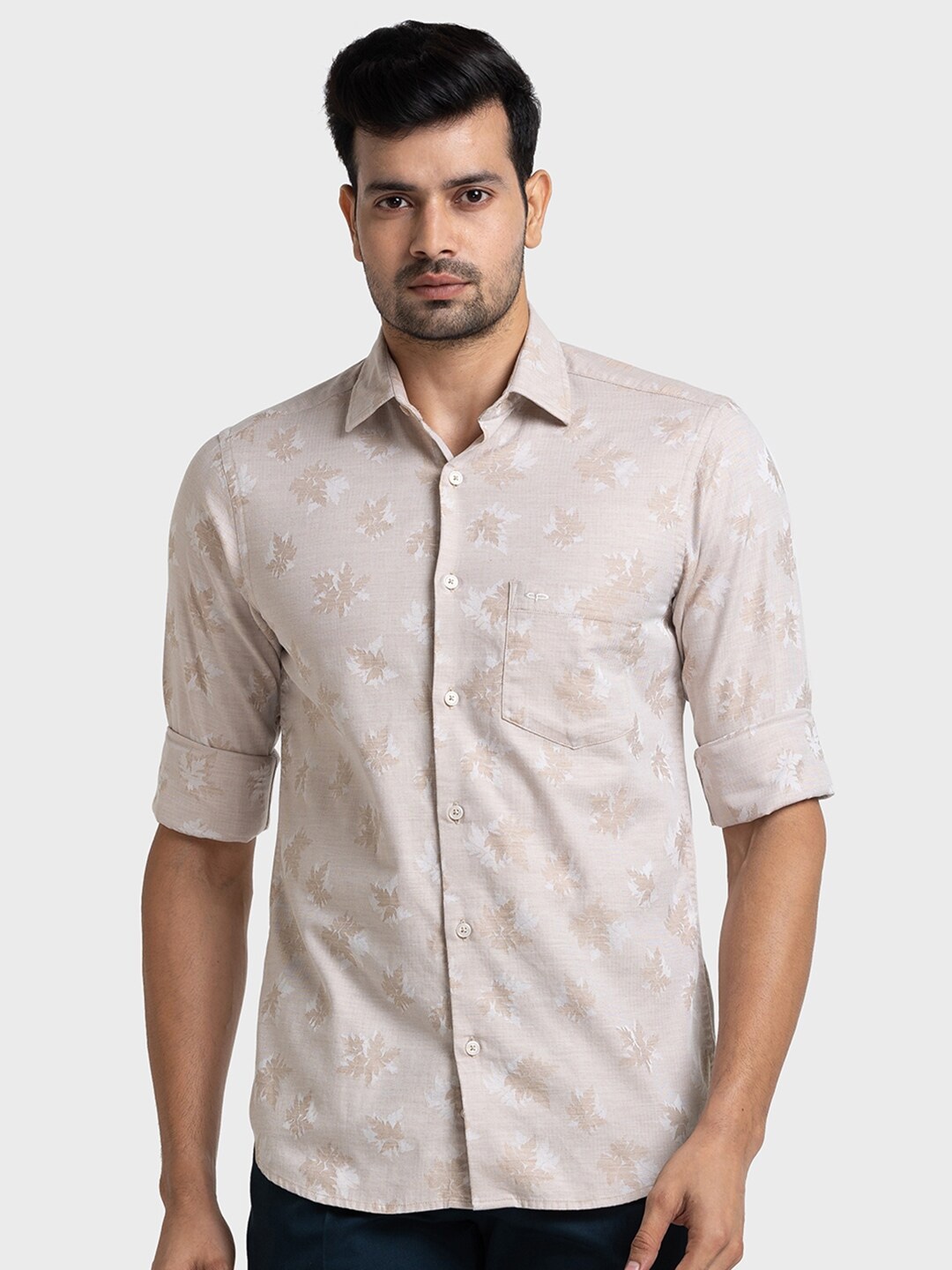 

ColorPlus Floral Printed Spread Collar Pure Cotton Tailored Fit Shirt, Beige