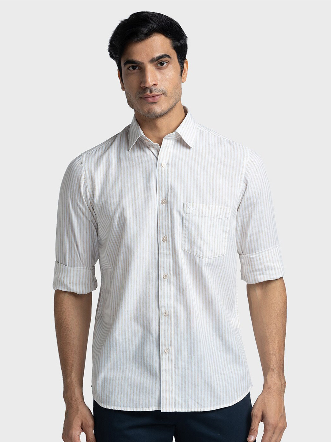 

ColorPlus Vertical Striped Spread Collar Long Sleeves Tailored Fit Shirt, White