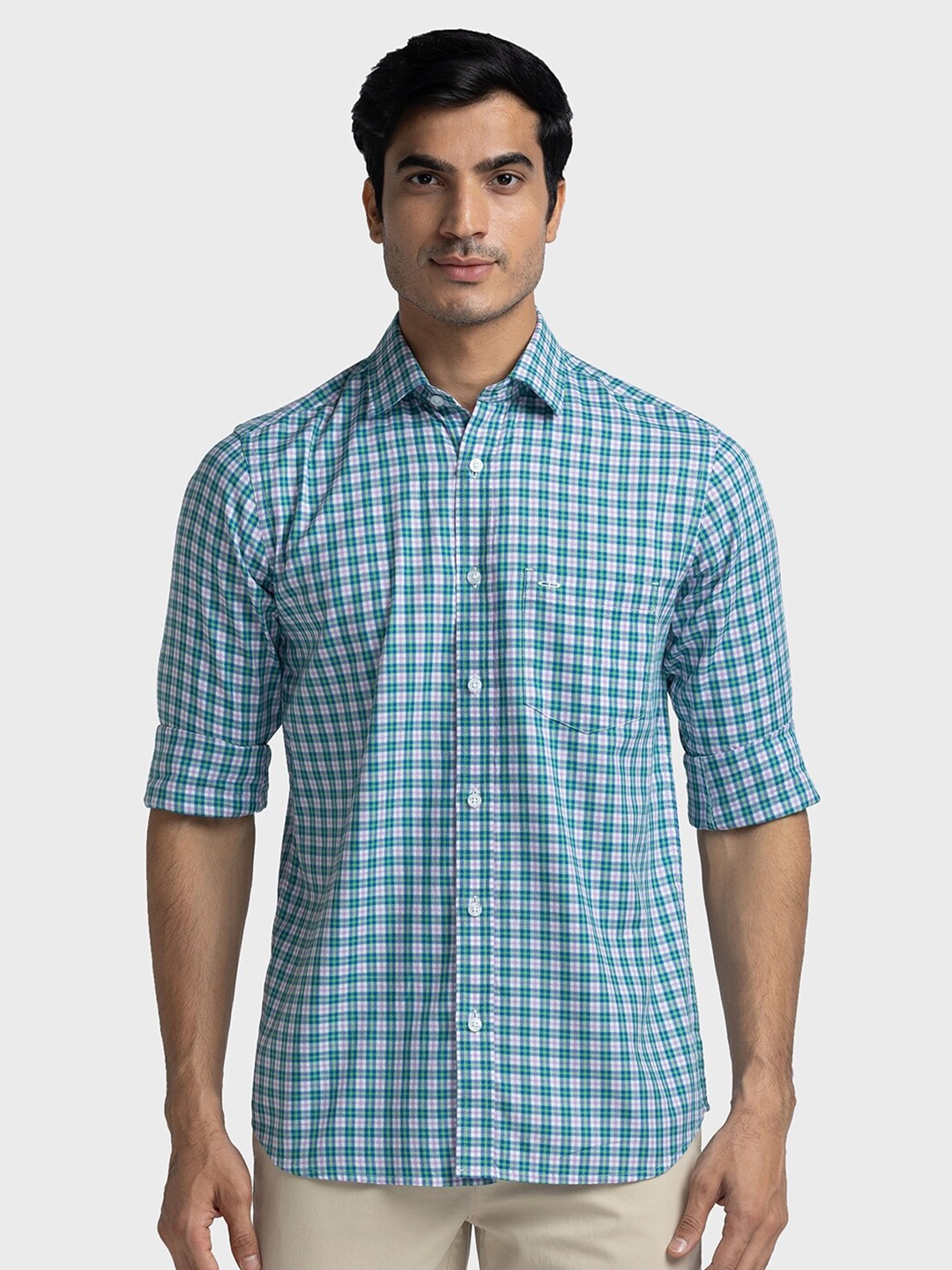 

ColorPlus Checked Pure Cotton Casual Shirt, Green