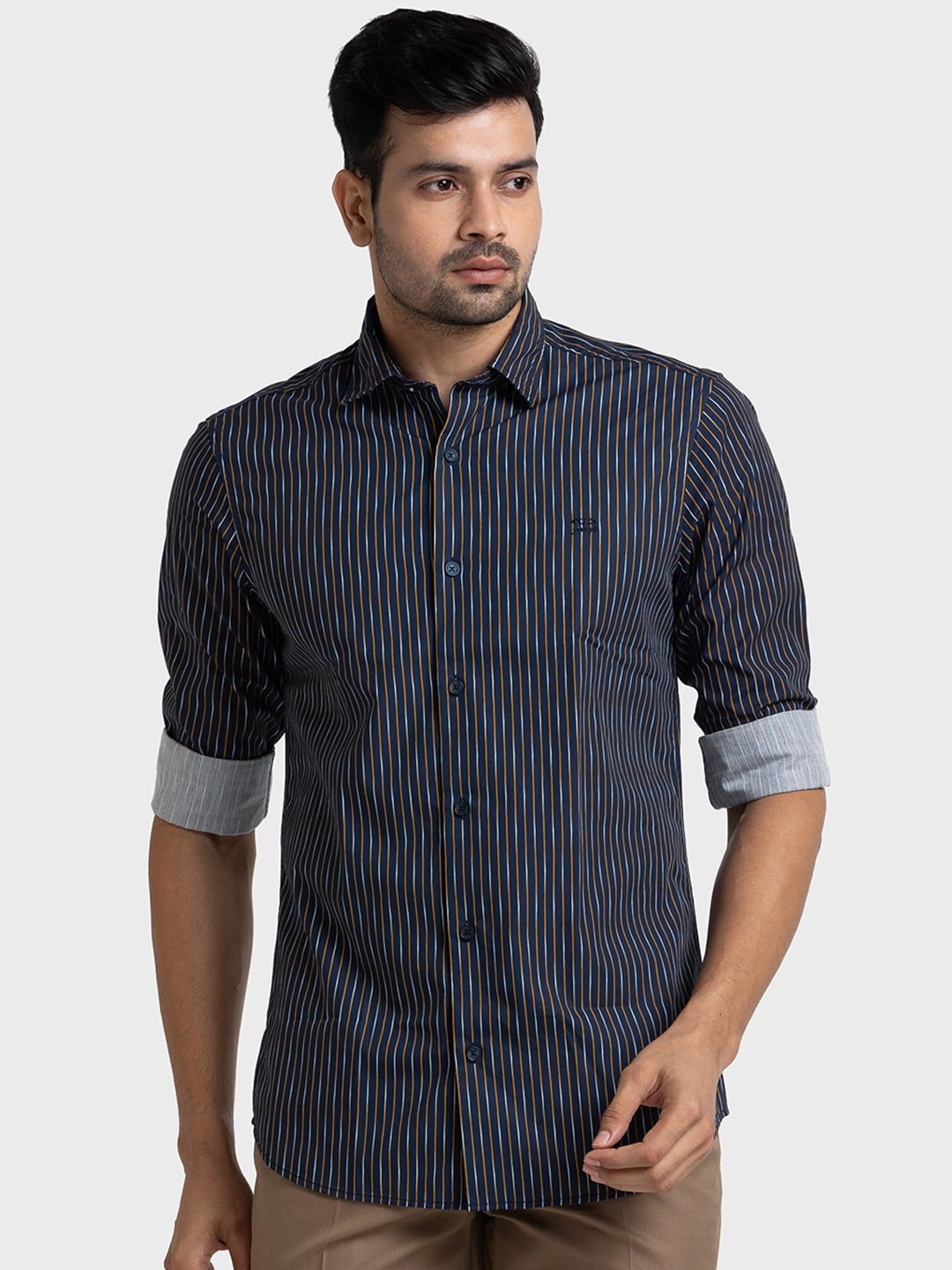 

ColorPlus Vertical Striped Spread Collar Pure Cotton Tailored Fit Shirt, Blue