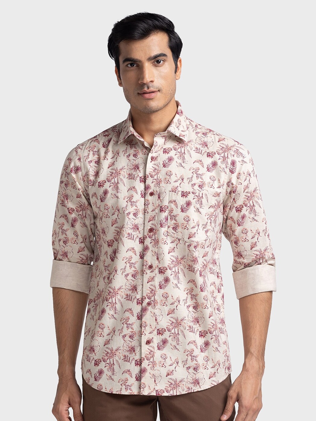 

ColorPlus Tailored Fit Floral Printed Pure Cotton Casual Shirt, Off white