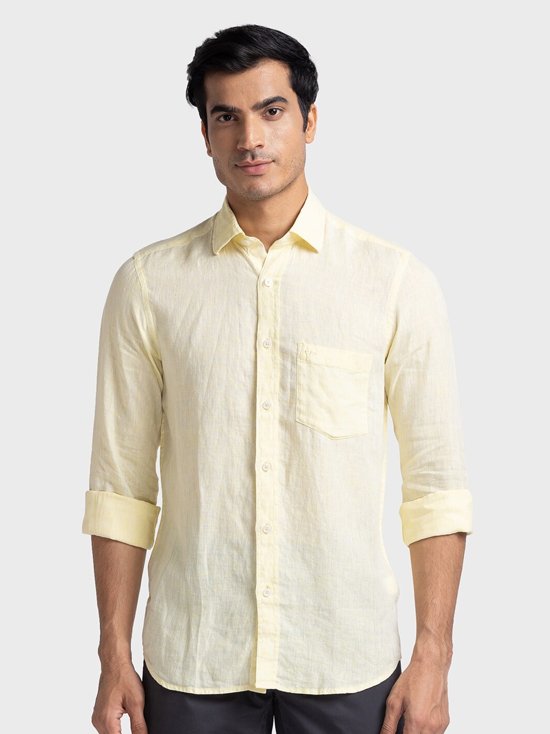 

ColorPlus Tailored Fit Pure Linen Casual Shirt, Yellow