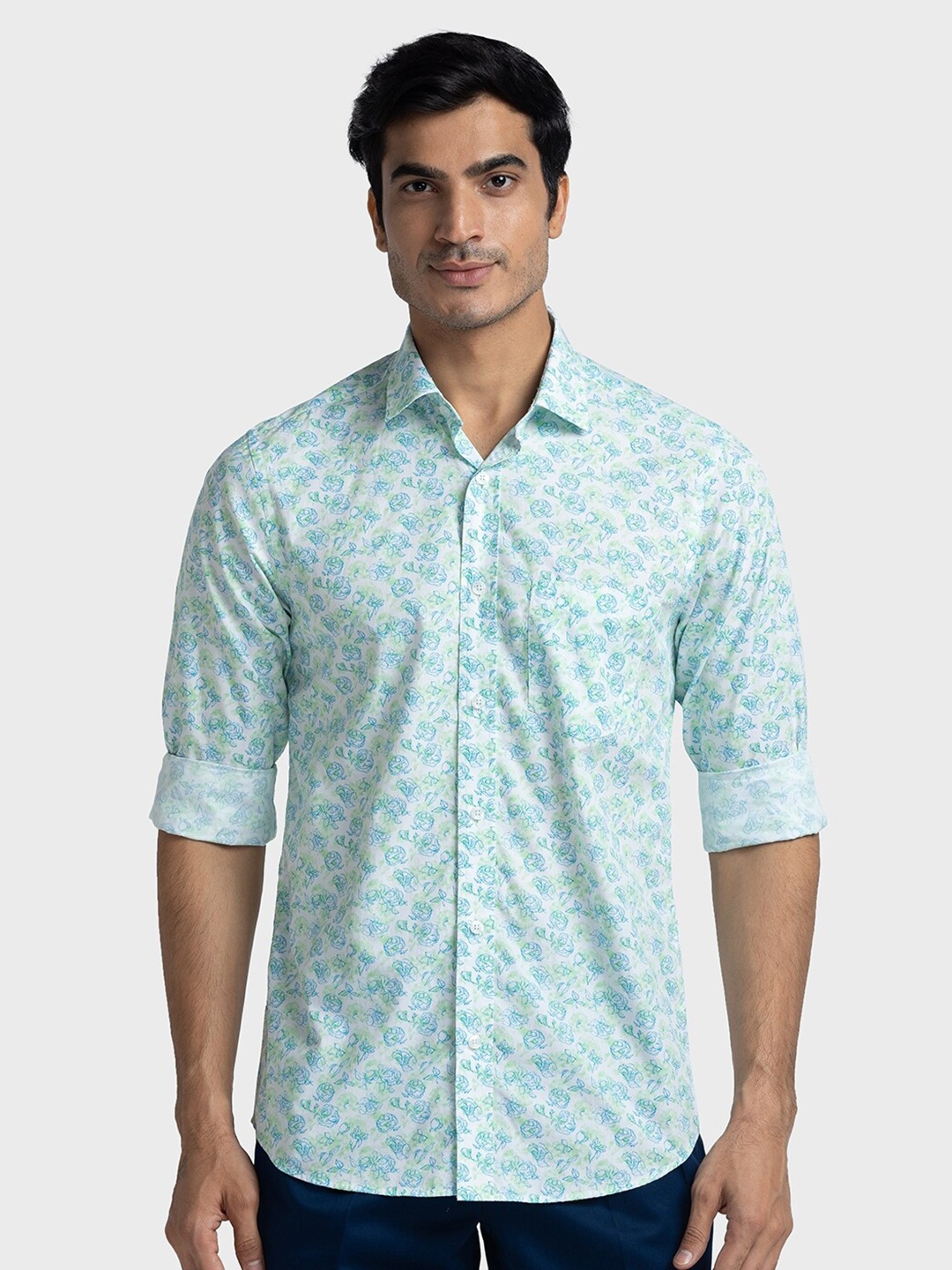 

ColorPlus Floral Printed Pure Cotton Casual Shirt, Green