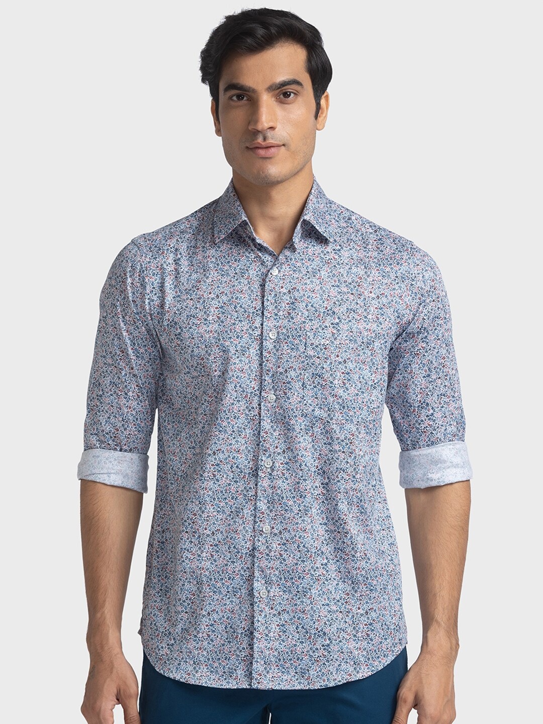 

ColorPlus Tailored Fit Floral Printed Pure Cotton Casual Shirt, Blue