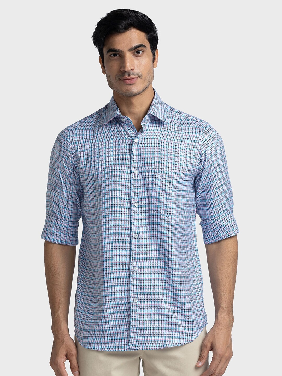 

ColorPlus Micro Ditsy Printed Tailored Fit Pure Cotton Casual Shirt, Blue