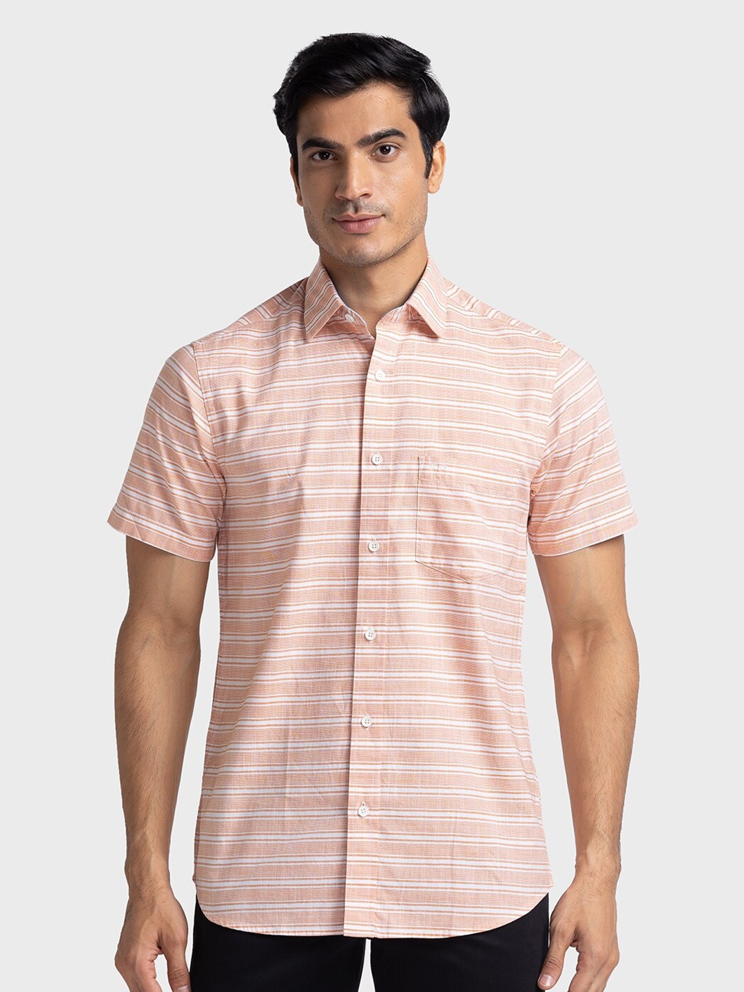 

ColorPlus Tailored Fit Horizontal Stripes Opaque Striped Casual Shirt, Orange