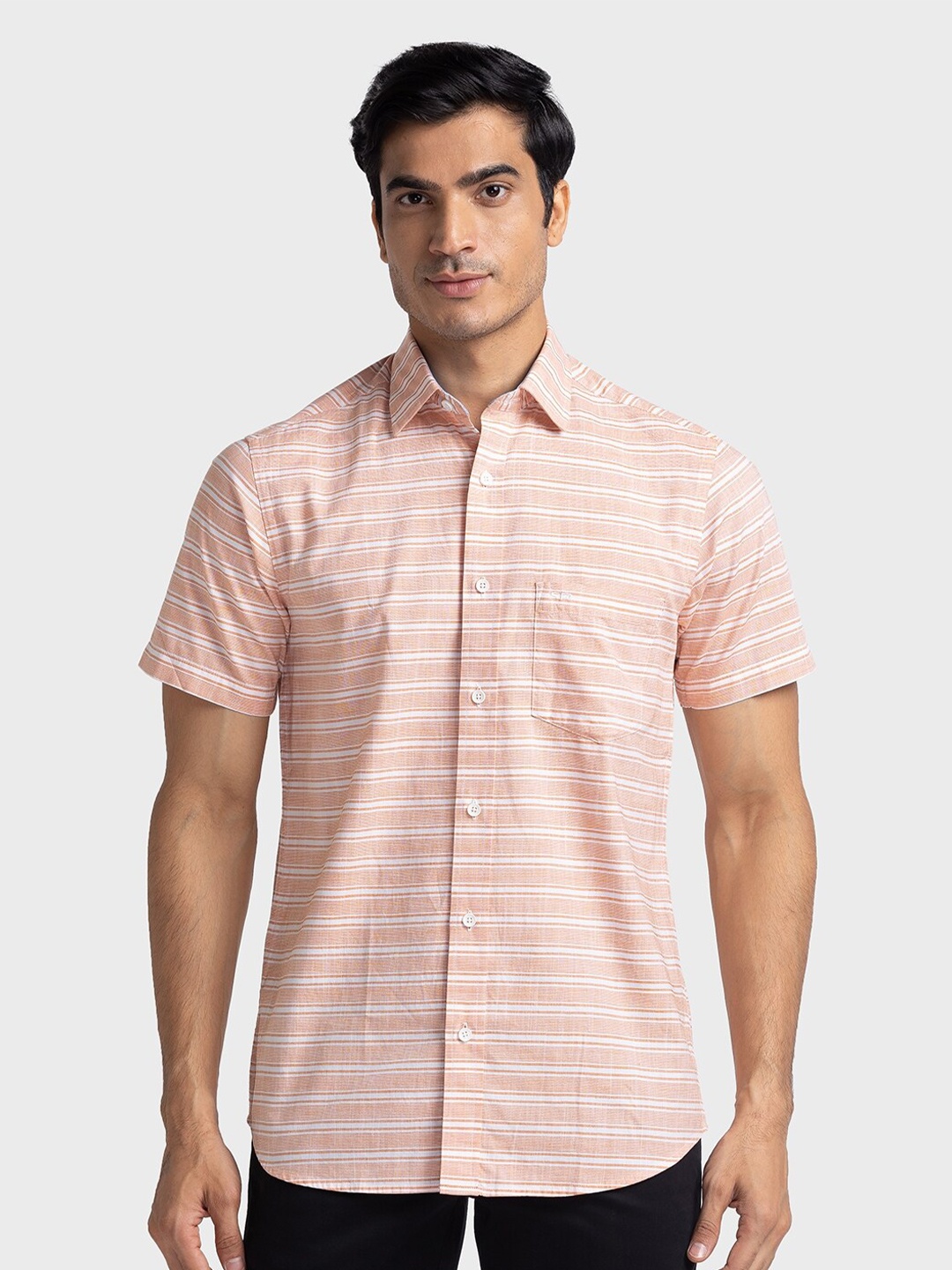 ColorPlus Striped Pure Cotton Casual Shirt, Orange
