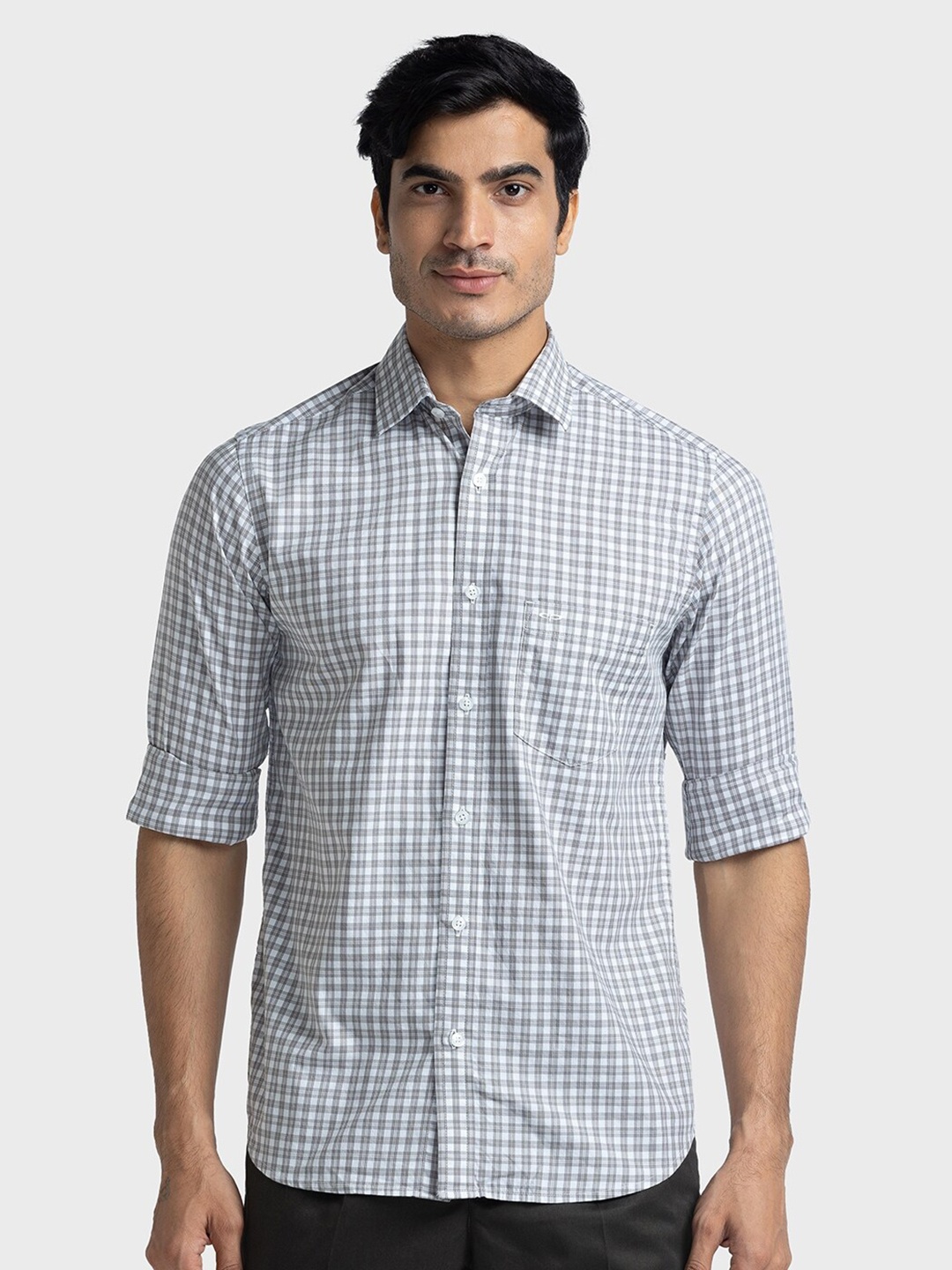 

ColorPlus Tailored Fit Micro Checks Checked Pure Cotton Casual Shirt, Grey