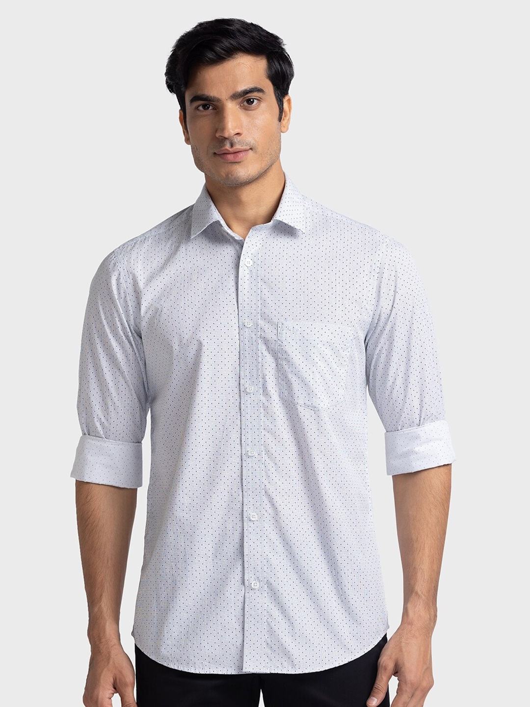 

ColorPlus Tailored Fit Opaque Polka Dots Printed Casual Pure Cotton Shirt, White