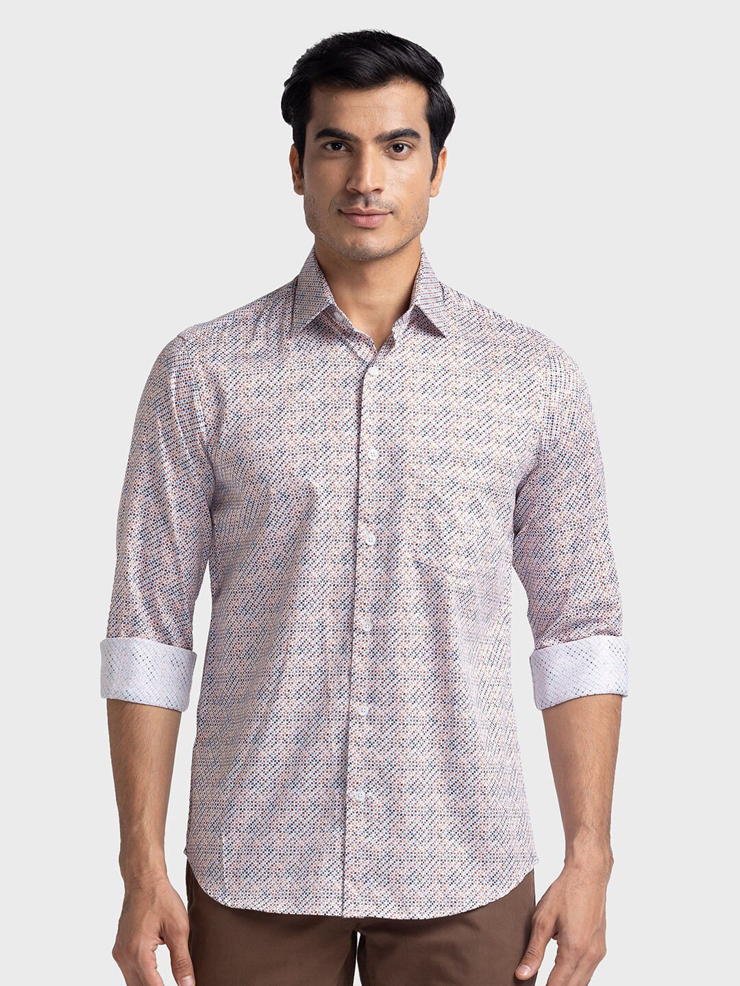 

ColorPlus Tailored Fit Geometric Printed Pure Cotton Casual Shirt, White