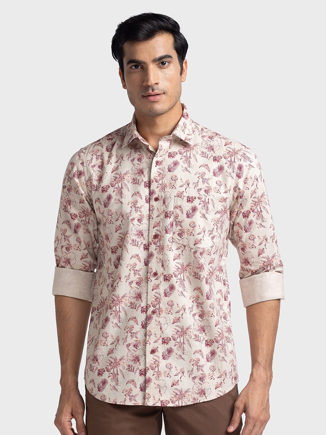 

ColorPlus Tailored Fit Floral Printed Pure Cotton Casual Shirt, Off white